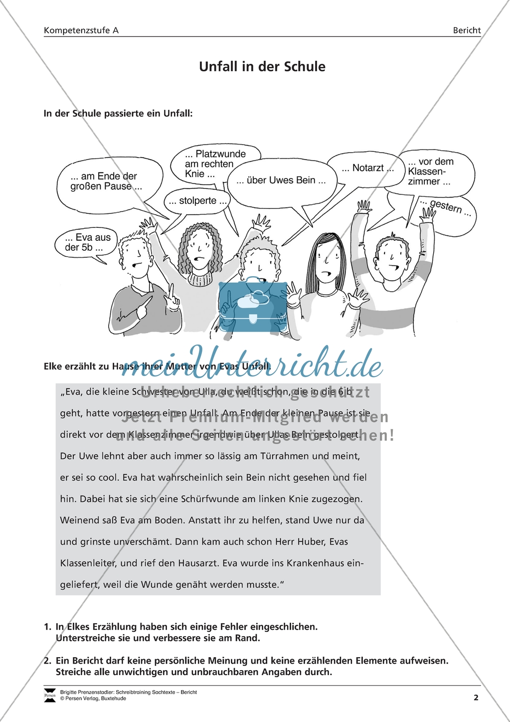Einen Unfallbericht verfassen: Übungen + Lösungen Preview 1