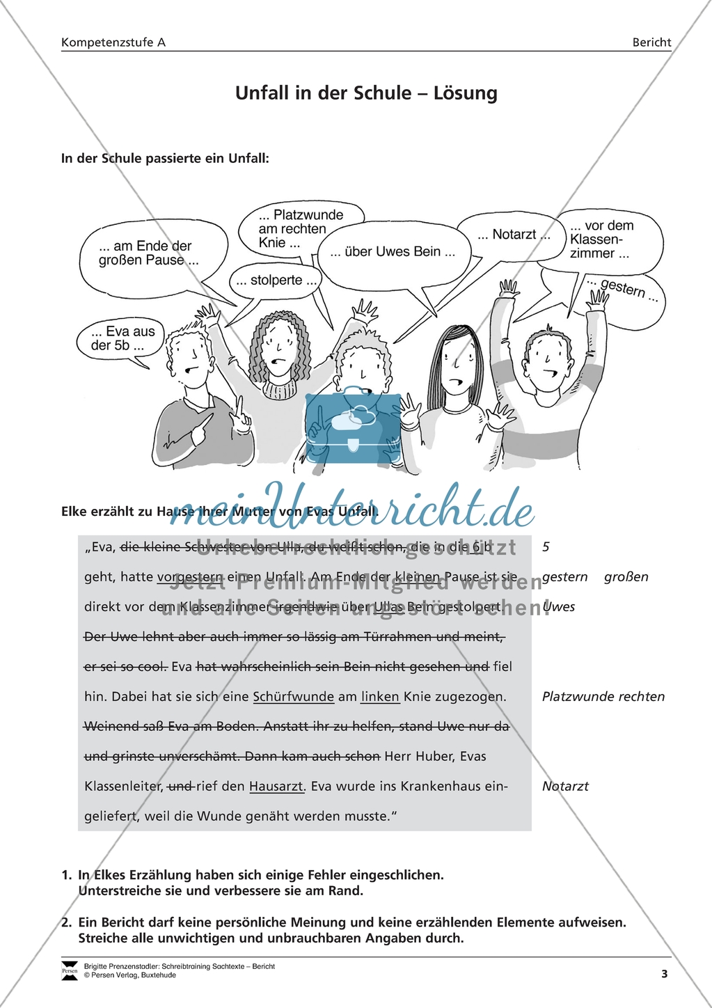 Einen Unfallbericht verfassen: Übungen + Lösungen Preview 2