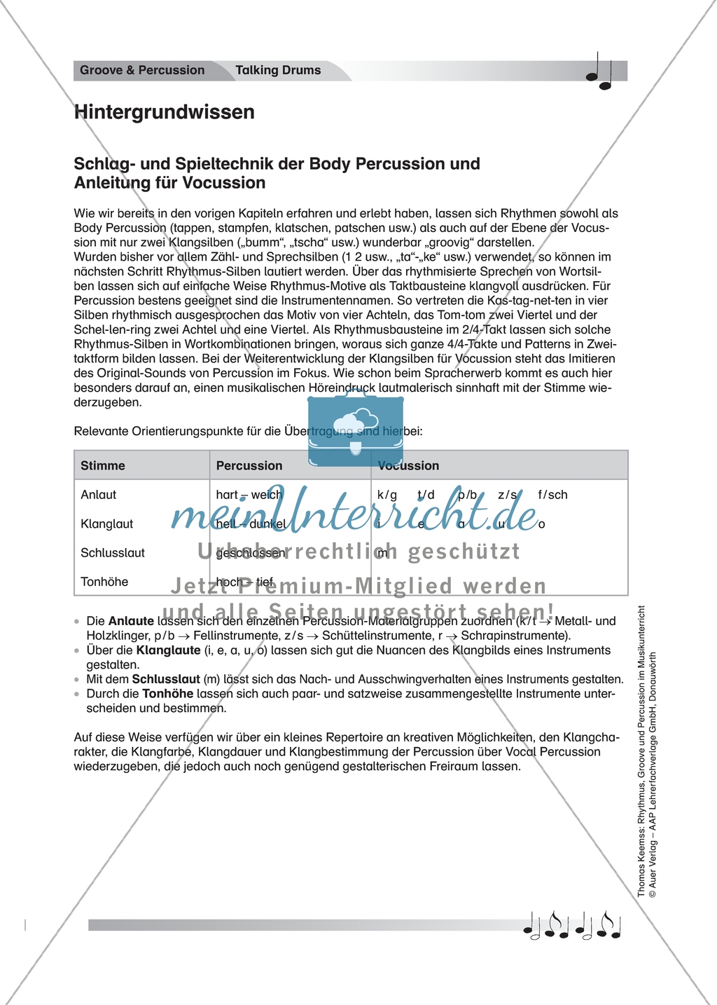 Schlag- und Spieltechnik der Body Percussion und Anleitung für Vocussion: Hintergrundwissen Preview 1