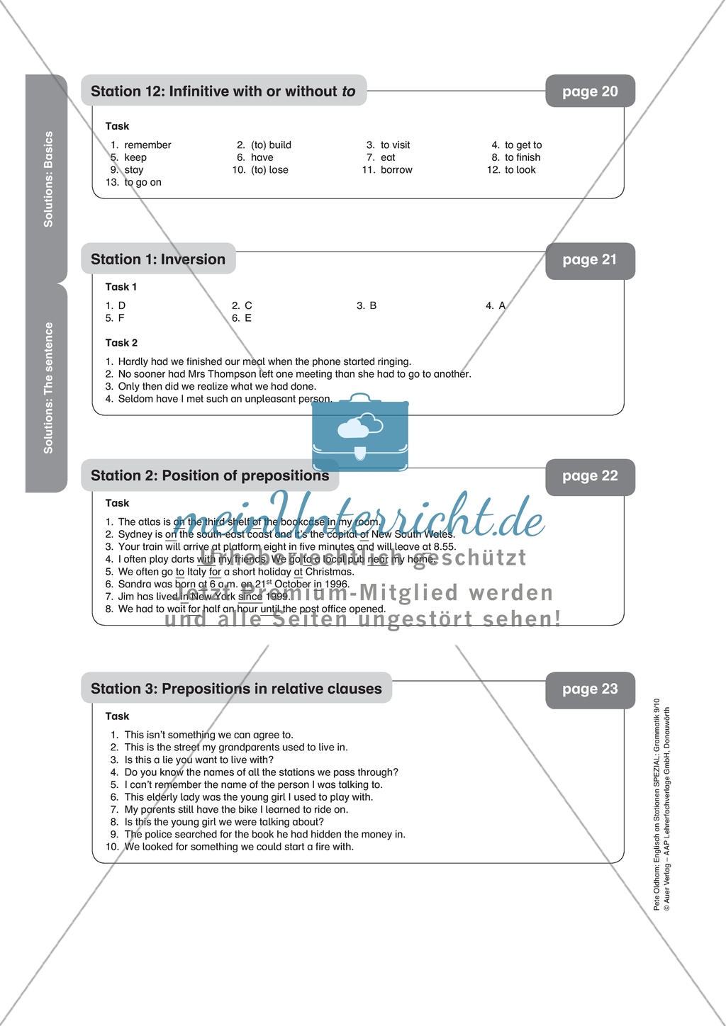 Satzstellung: Übungen zu Inversion, Präpositionen, Präpositionen in Relativsätzen + Lösungen Preview 4