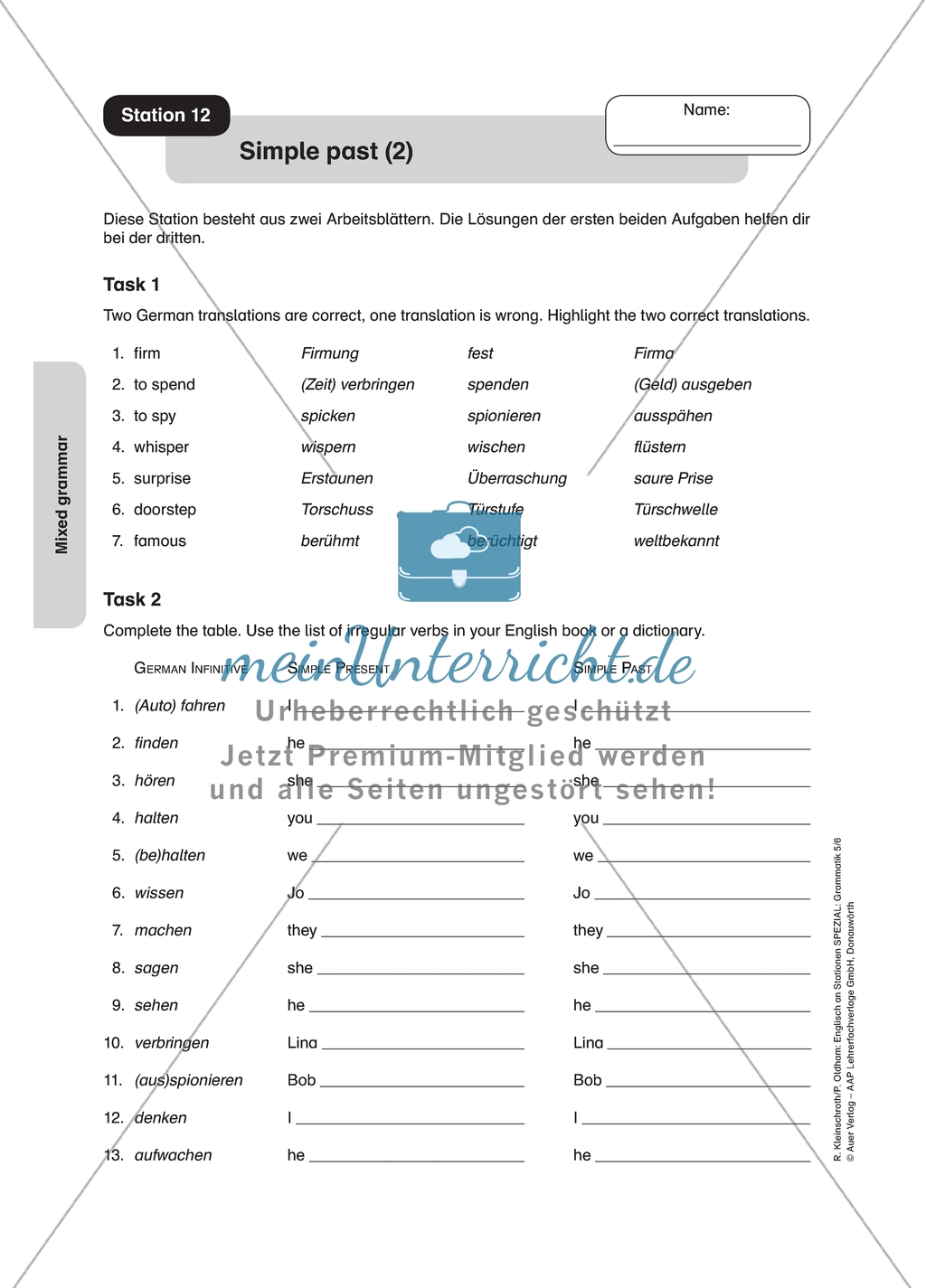 Simple past: worksheets with solution Preview 1