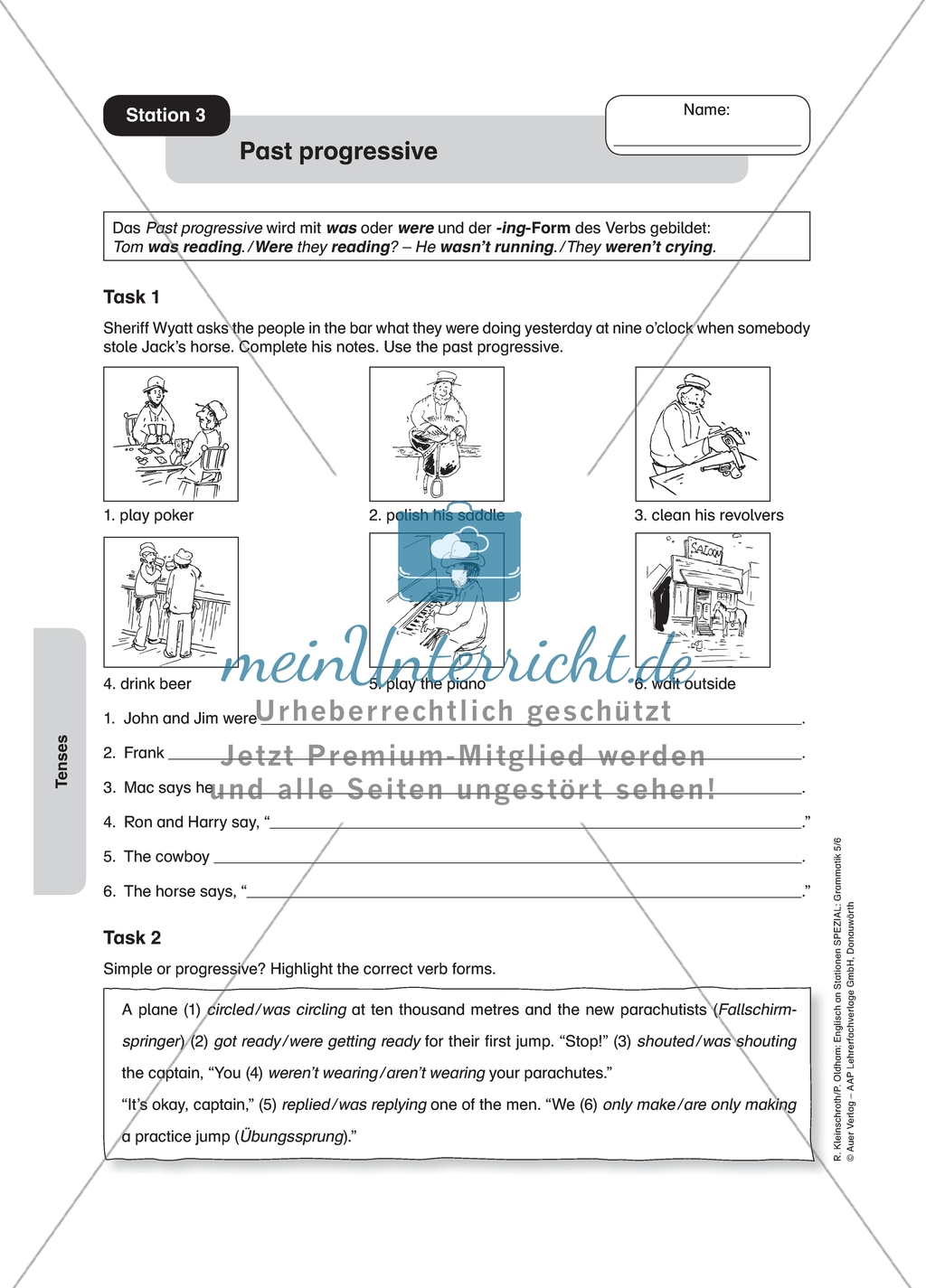 Past progressive: worksheet with solution Preview 1