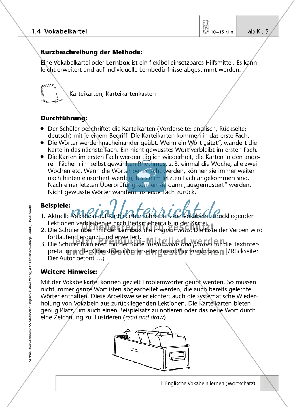 Methoden zum Thema 'Wortschatz': Erläuterung mit Hinweisen Preview 4
