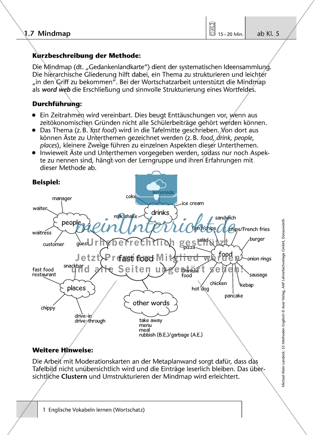 Methoden zum Thema 'Wortschatz': Erläuterung mit Hinweisen Preview 7