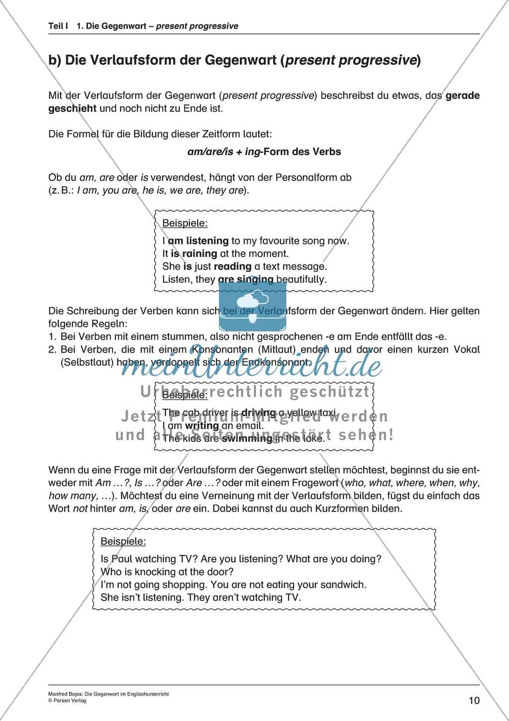 Present Progressive: Informationen zur Bildung und Verwendung + Übungen + Lösungen Preview 1