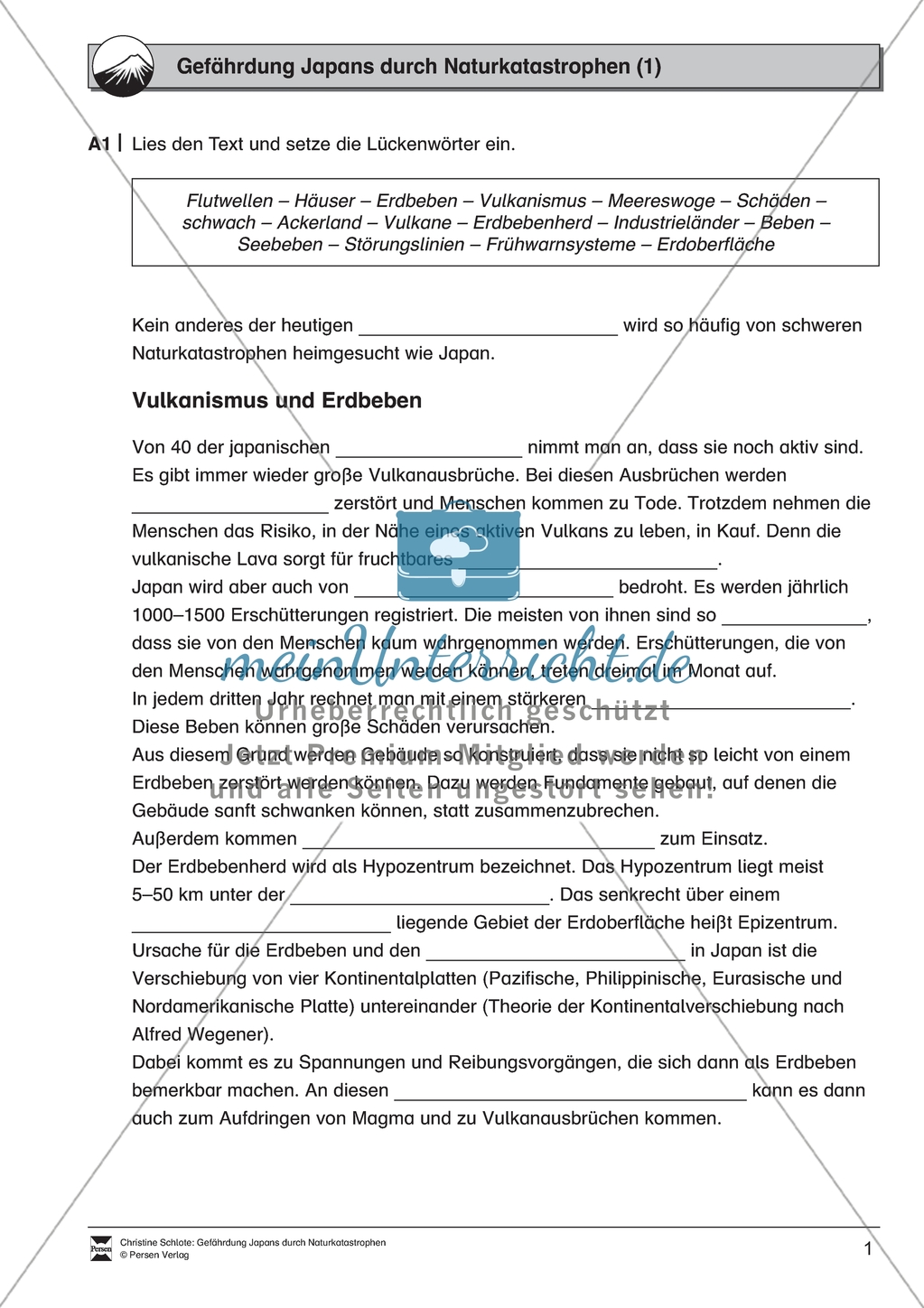 Gefährdung Japans durch Naturkatastrophen: Arbeitsmaterial mit Lösungen Preview 1