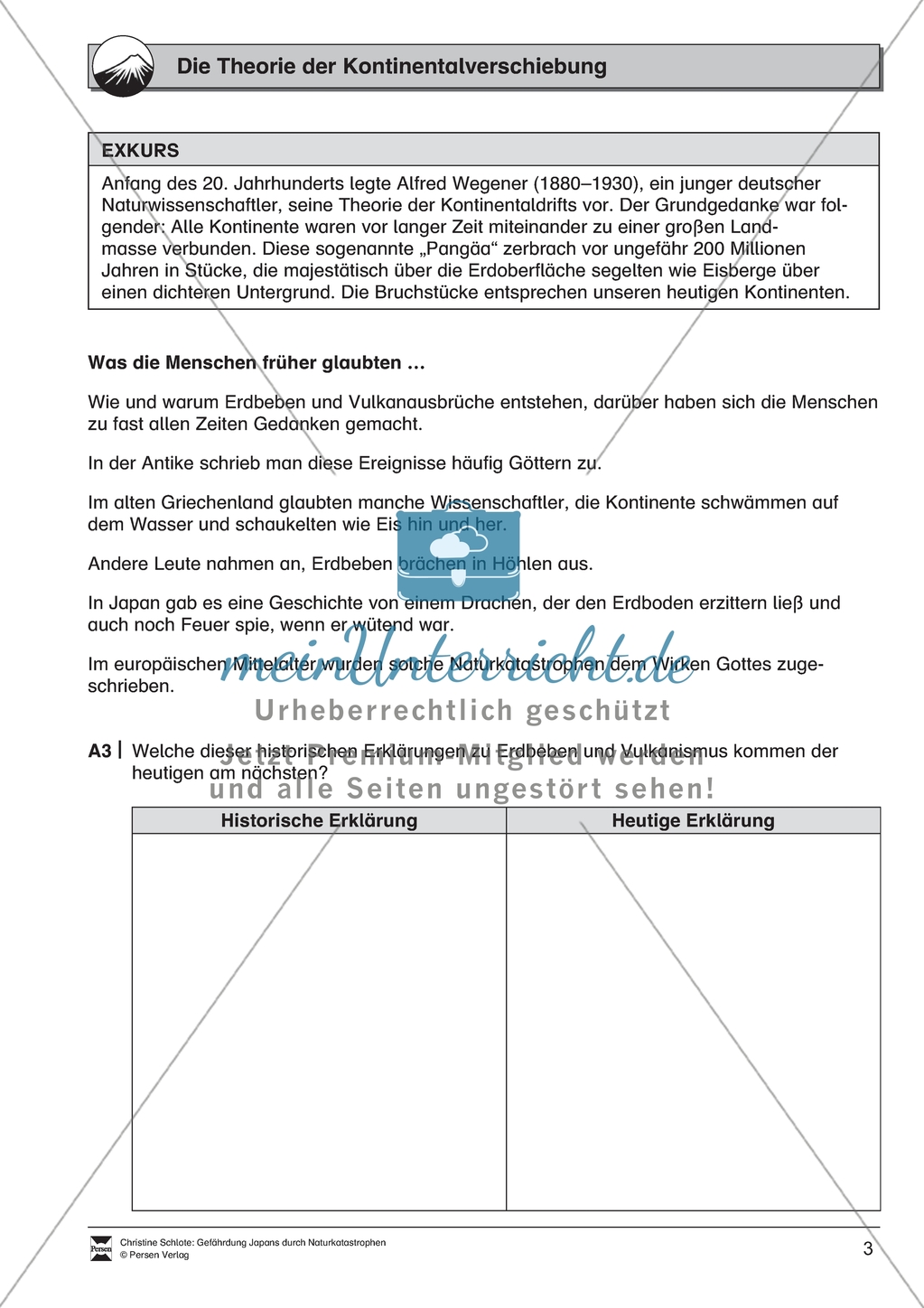 Die Theorie der Kontinentalverschiebung: Arbeitsmaterial mit Lösungen Preview 1