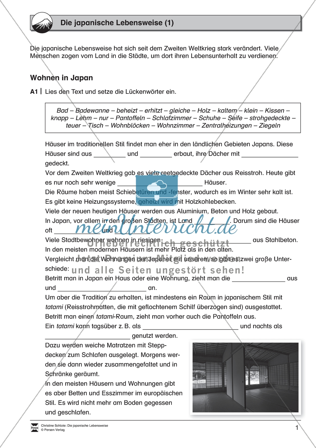 Die japanische Lebensweise: Arbeitsmaterial mit Lösungen Preview 1