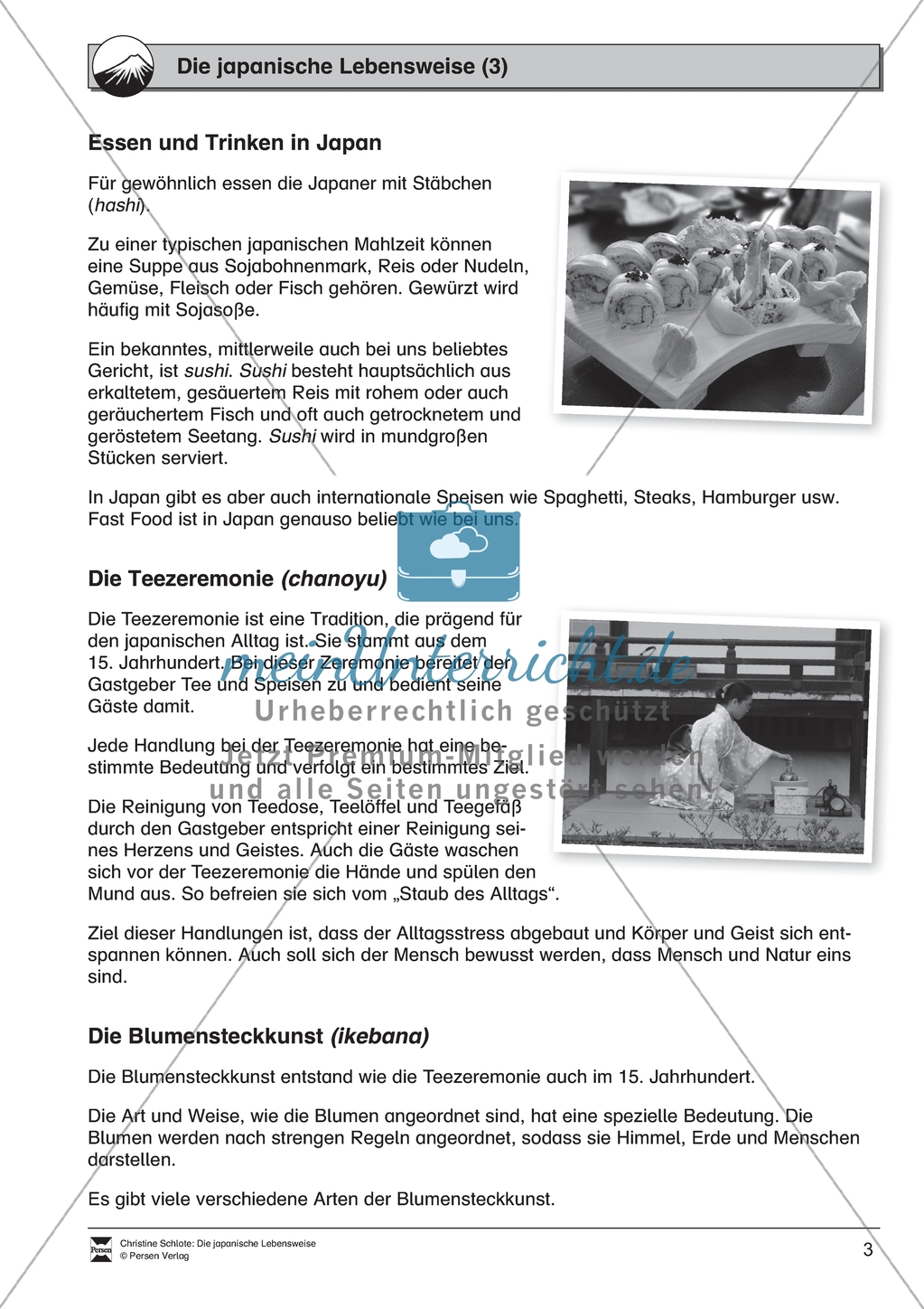 Die japanische Lebensweise: Arbeitsmaterial mit Lösungen Preview 3