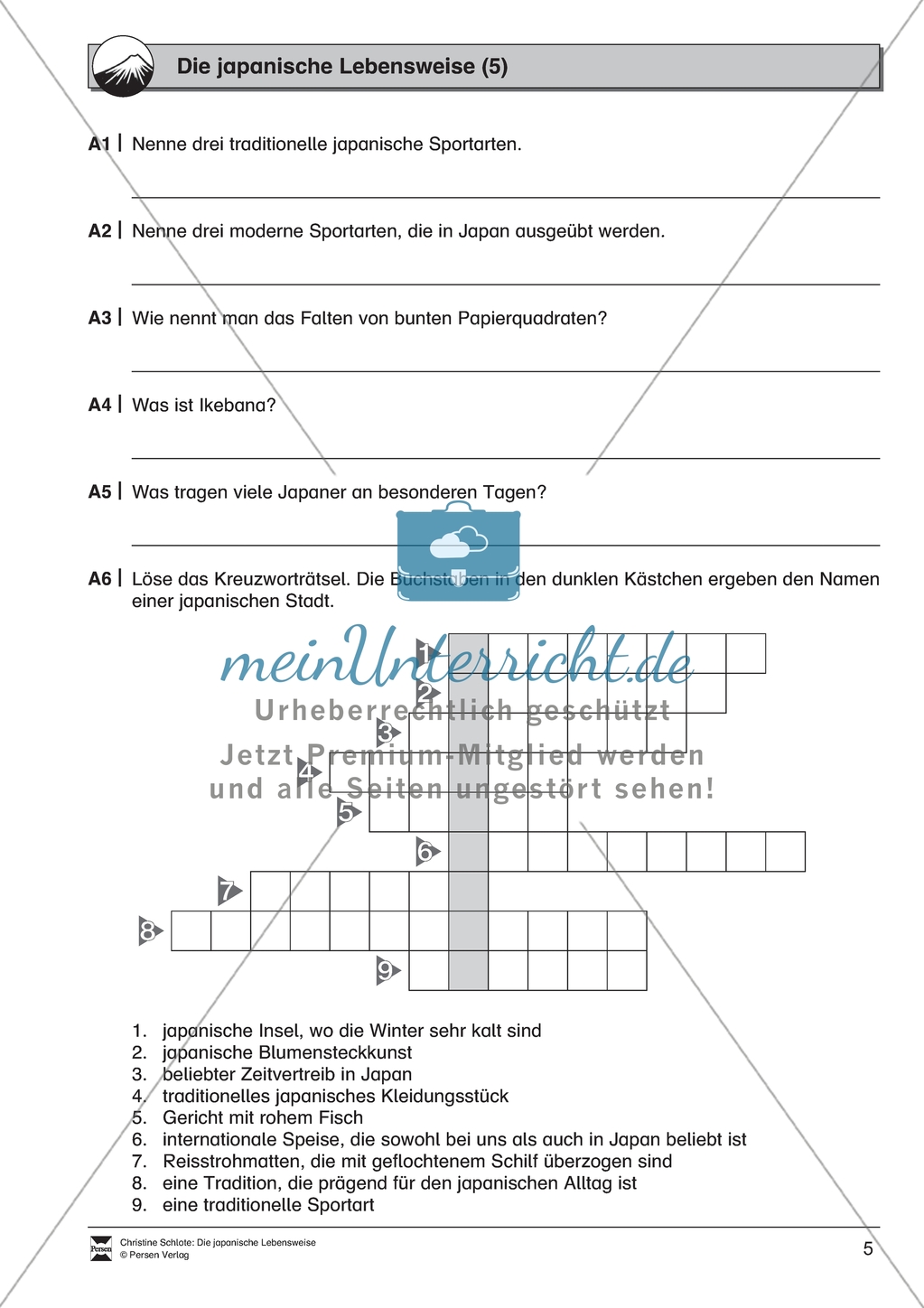 Die japanische Lebensweise: Arbeitsmaterial mit Lösungen Preview 5