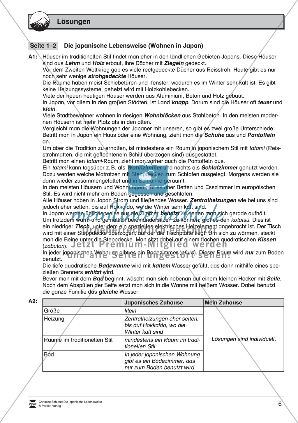 Die japanische Lebensweise: Arbeitsmaterial mit Lösungen Preview 6