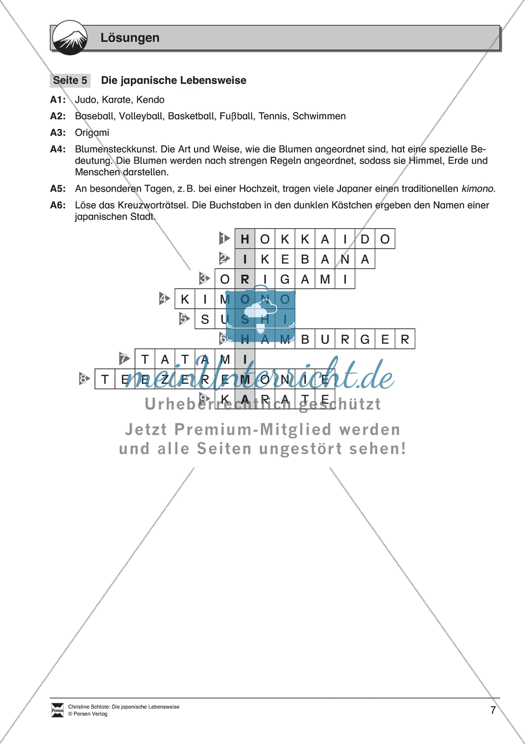 Die japanische Lebensweise: Arbeitsmaterial mit Lösungen Preview 7