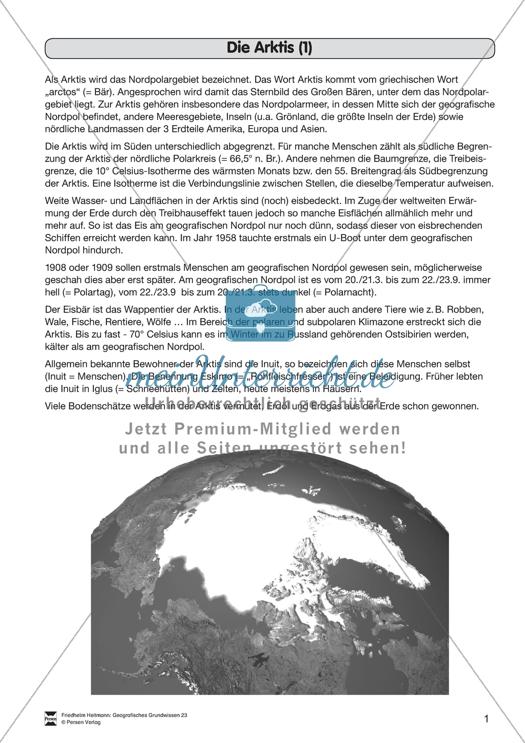 Die Arktis: Arbeitsmaterial mit Lösungen Preview 1