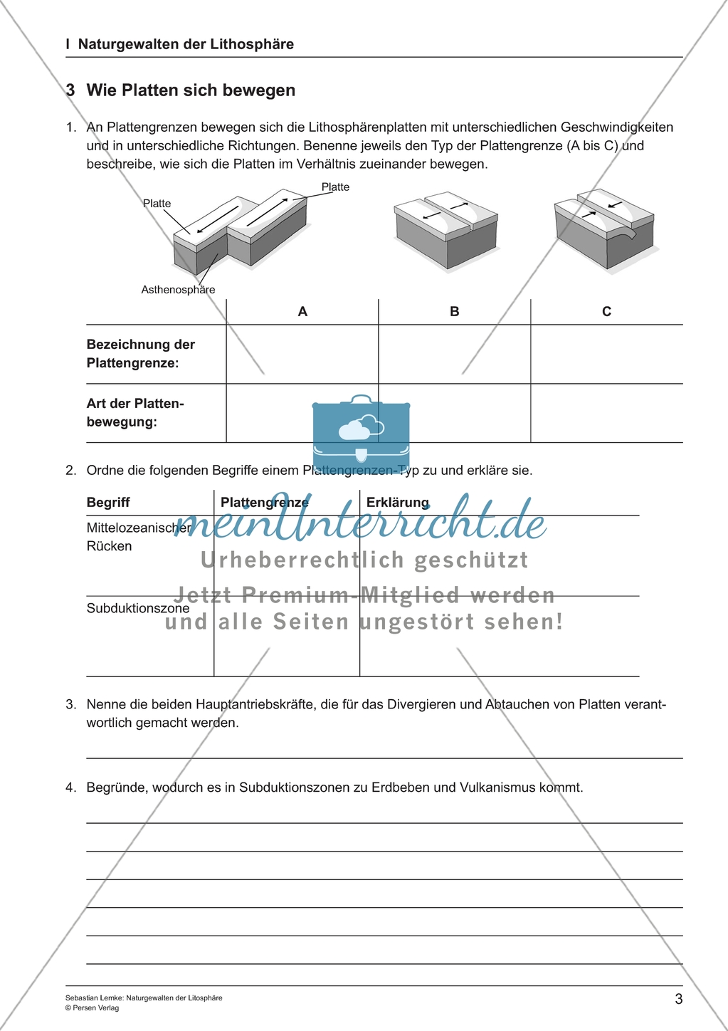 Von der Kontinentalverschiebung zur Plattentektonik: Arbeitsmaterial mit Lösung Preview 2