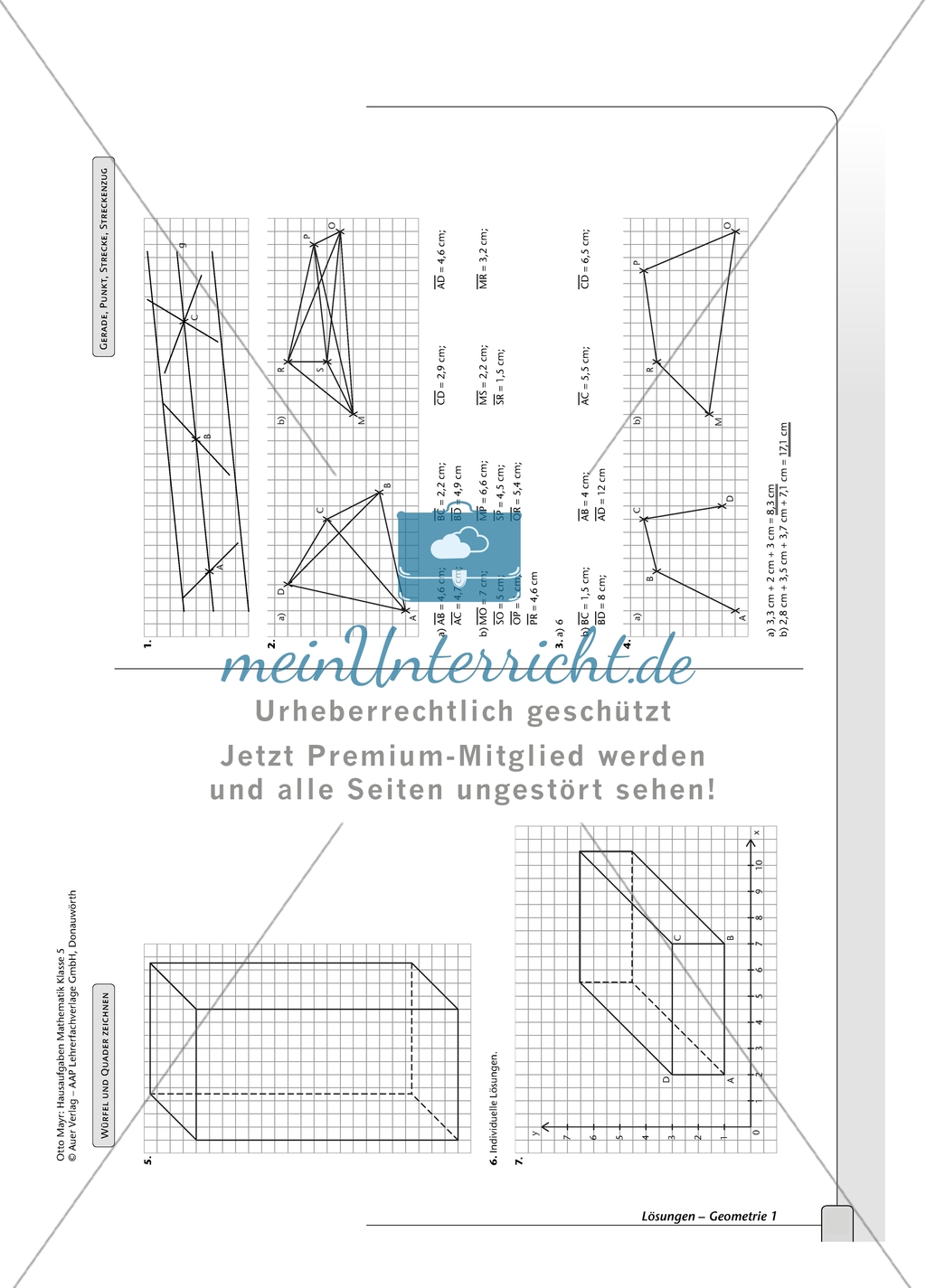 Geometrie - Hausaufgaben zu geometrischen Körpern mit Lösungen. Preview 7
