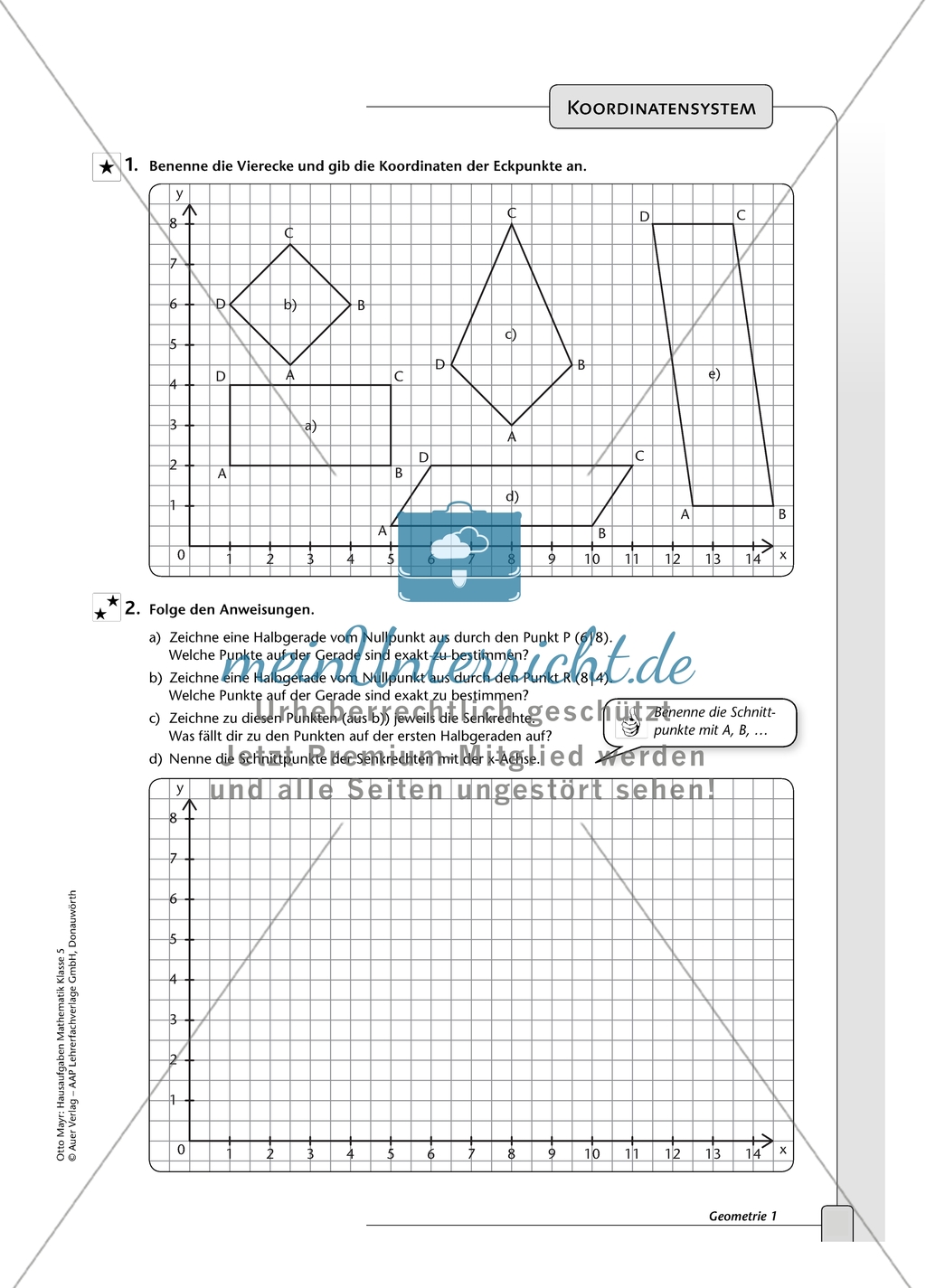Geometrie - Hausaufgaben zu Figuren im Koordinatensystem mit Lösungen. Preview 1