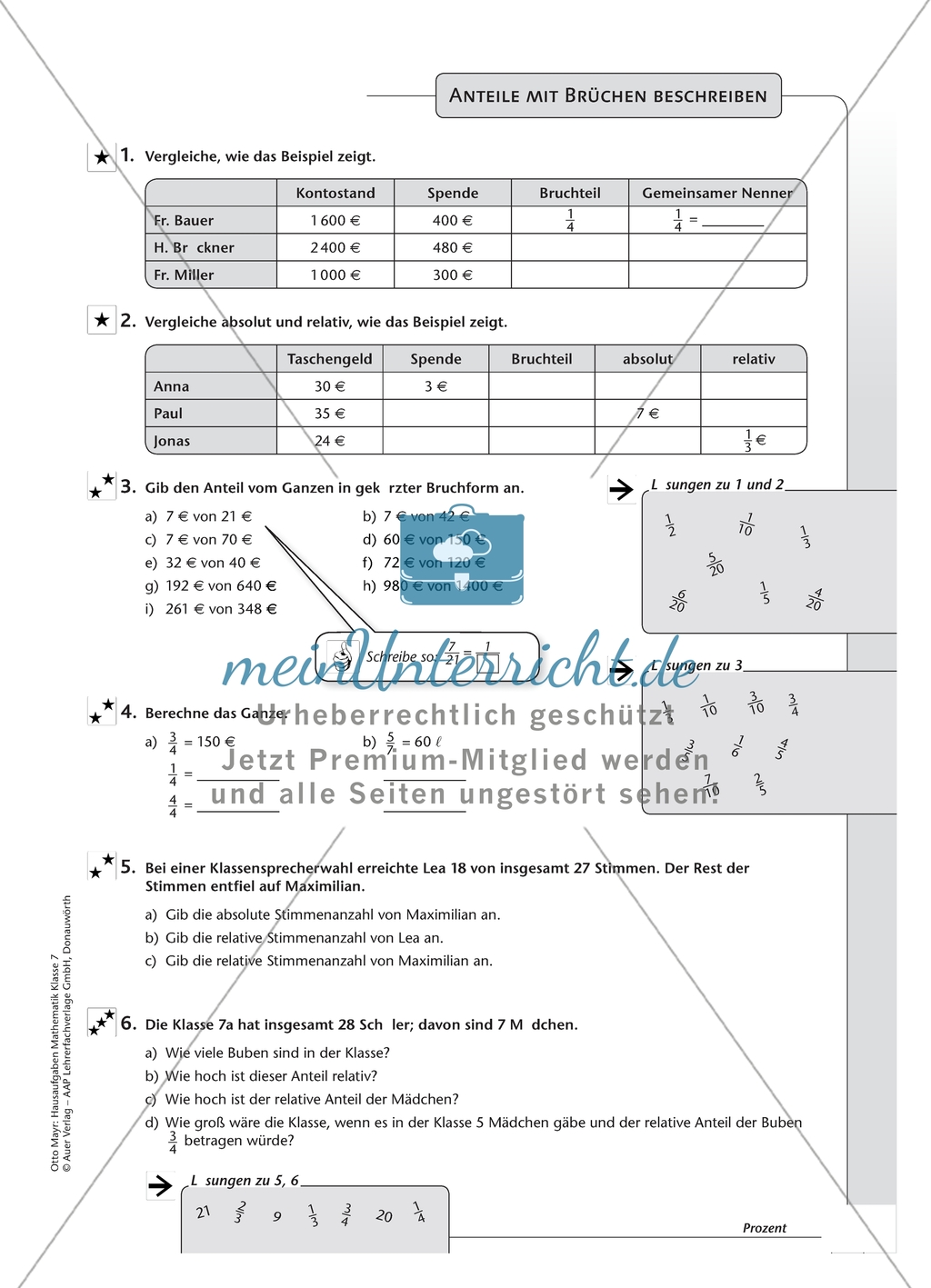 Hausaufgaben zum Thema: Prozentrechnung mit Lösungen. Preview 1