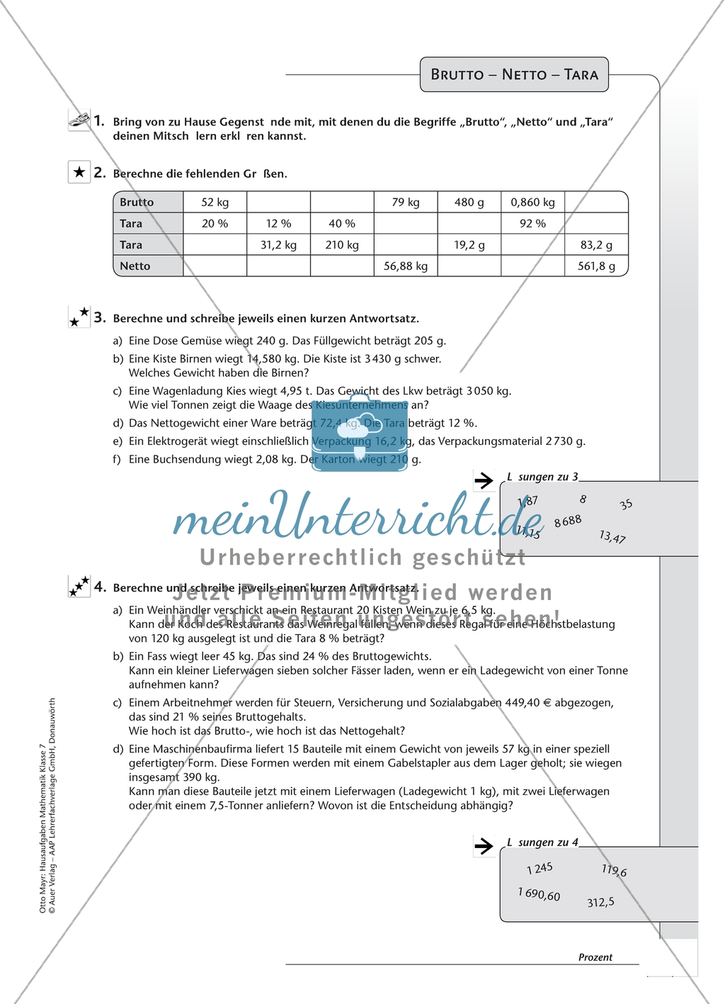 Hausaufgaben zum Thema: Prozentrechnung mit Lösungen. Preview 7