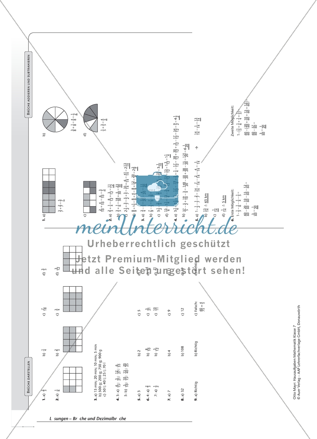 Hausaufgaben zum Rechnen mit Brüchen inklusive Lösungen. Preview 4