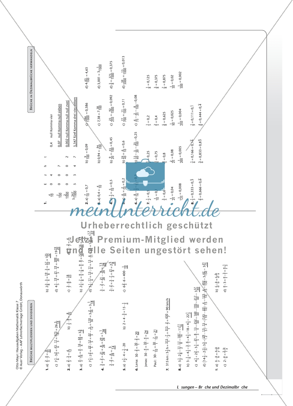 Hausaufgaben zum Umwandeln von Brüchen in Dezimalbrüche und andersherum mit Lösungen. Preview 4