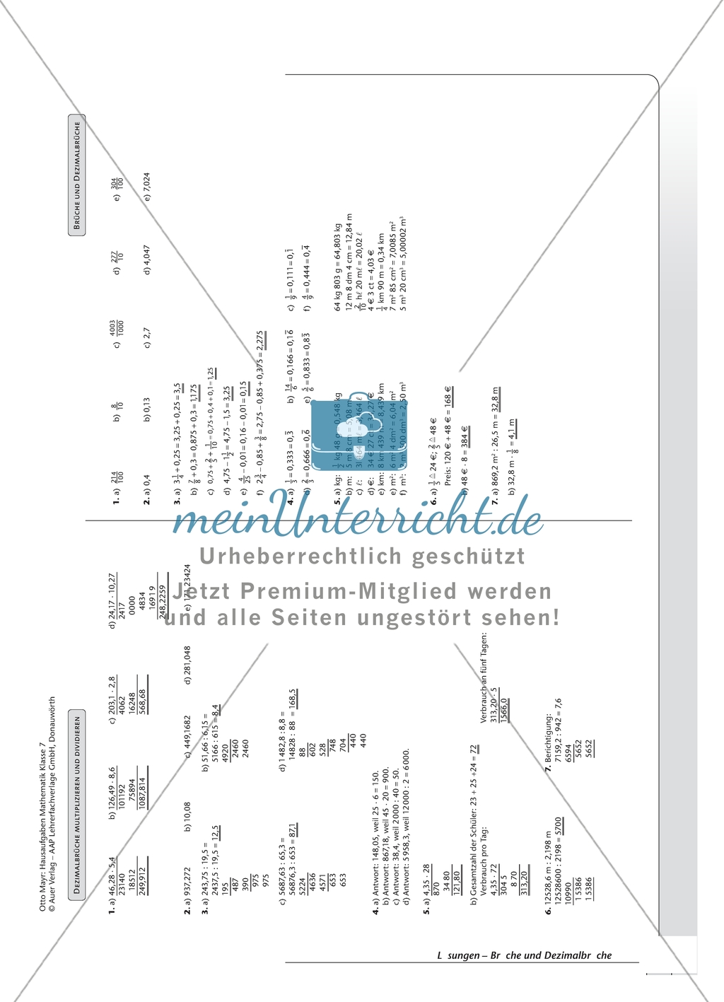 Hausaufgaben zum Umwandeln von Brüchen in Dezimalbrüche und andersherum mit Lösungen. Preview 5