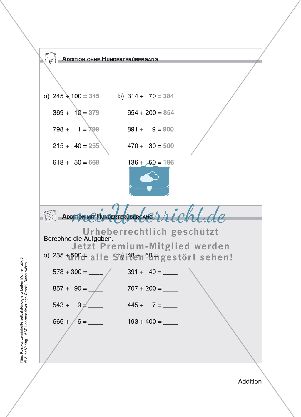 Schülerinnen und Schüler erarbeiten sich mit diesem Material Lerninhalte zum Thema Addition mit Aufgaben-, Tipp- und Lösungskarten selbstständig. Preview 4