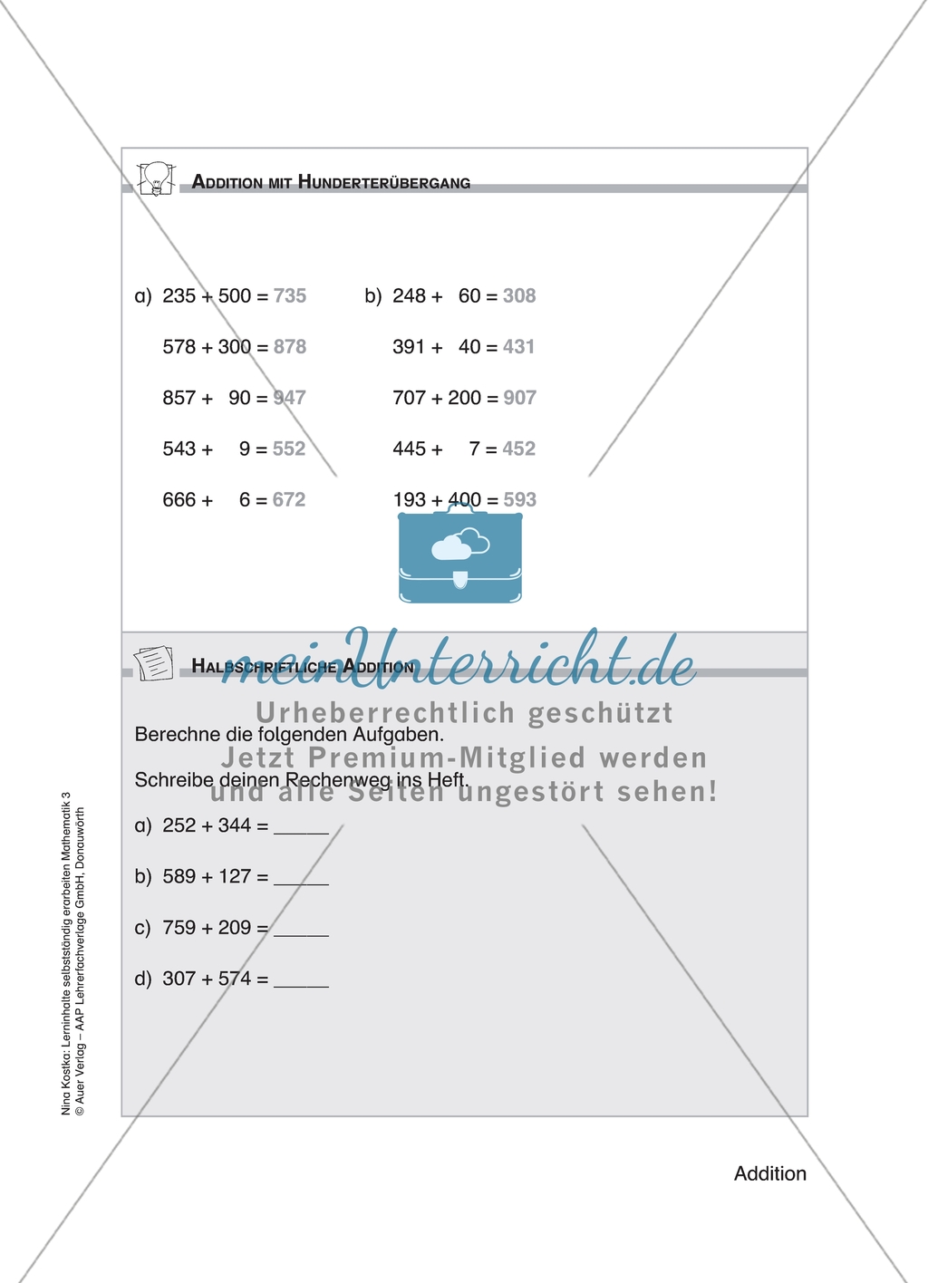 Schülerinnen und Schüler erarbeiten sich mit diesem Material Lerninhalte zum Thema Addition mit Aufgaben-, Tipp- und Lösungskarten selbstständig. Preview 6