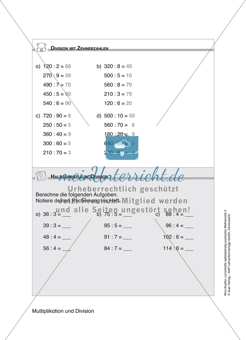 Schülerinnen und Schüler erarbeiten sich mit diesem Material Lerninhalte zum Thema Multiplikation und Division mit Aufgaben-, Tipp- und Lösungskarten selbstständig. Preview 10