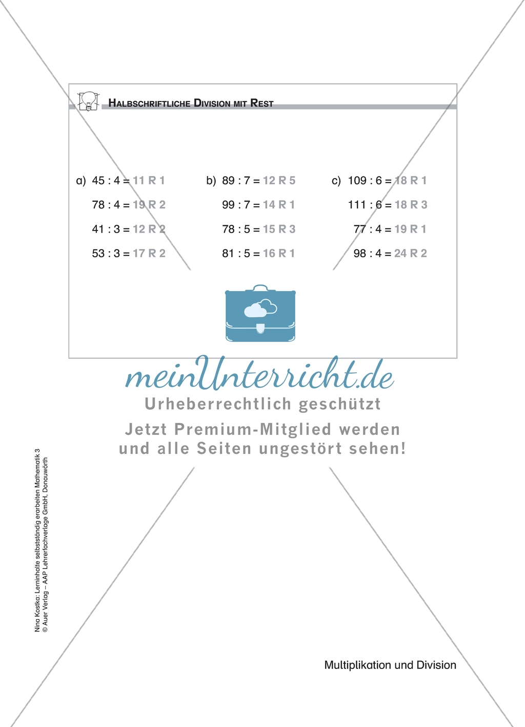 Schülerinnen und Schüler erarbeiten sich mit diesem Material Lerninhalte zum Thema Multiplikation und Division mit Aufgaben-, Tipp- und Lösungskarten selbstständig. Preview 15