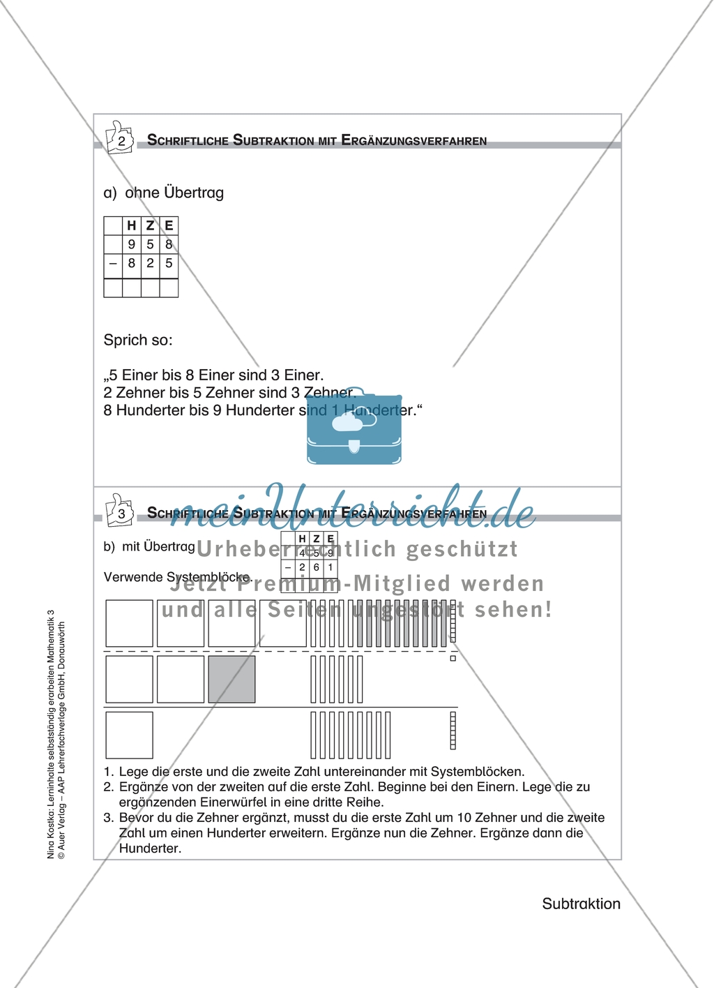 Schülerinnen und Schüler erarbeiten sich mit diesem Material Lerninhalte zum Thema Subtraktion mit Aufgaben-, Tipp- und Lösungskarten selbstständig. Preview 10