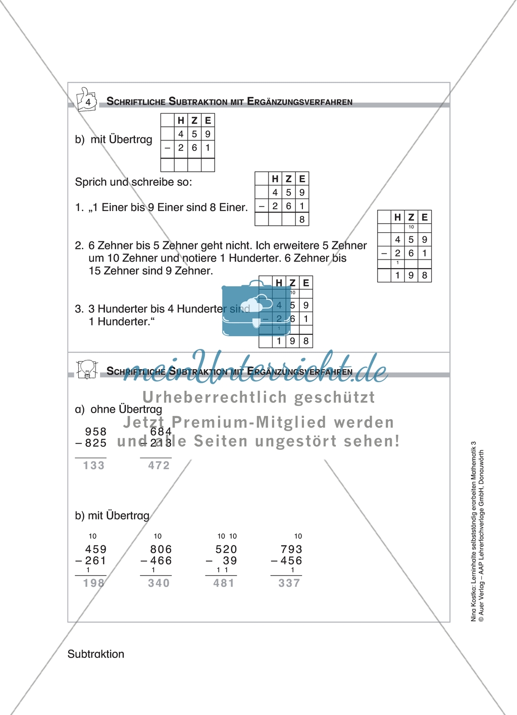 Schülerinnen und Schüler erarbeiten sich mit diesem Material Lerninhalte zum Thema Subtraktion mit Aufgaben-, Tipp- und Lösungskarten selbstständig. Preview 11