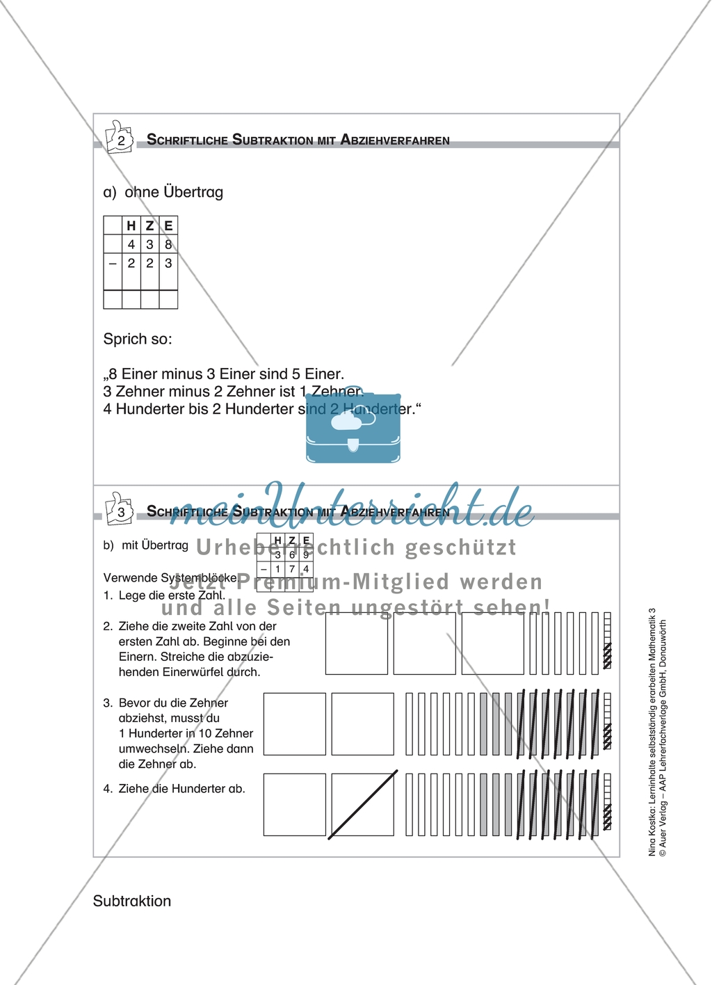 Schülerinnen und Schüler erarbeiten sich mit diesem Material Lerninhalte zum Thema Subtraktion mit Aufgaben-, Tipp- und Lösungskarten selbstständig. Preview 13