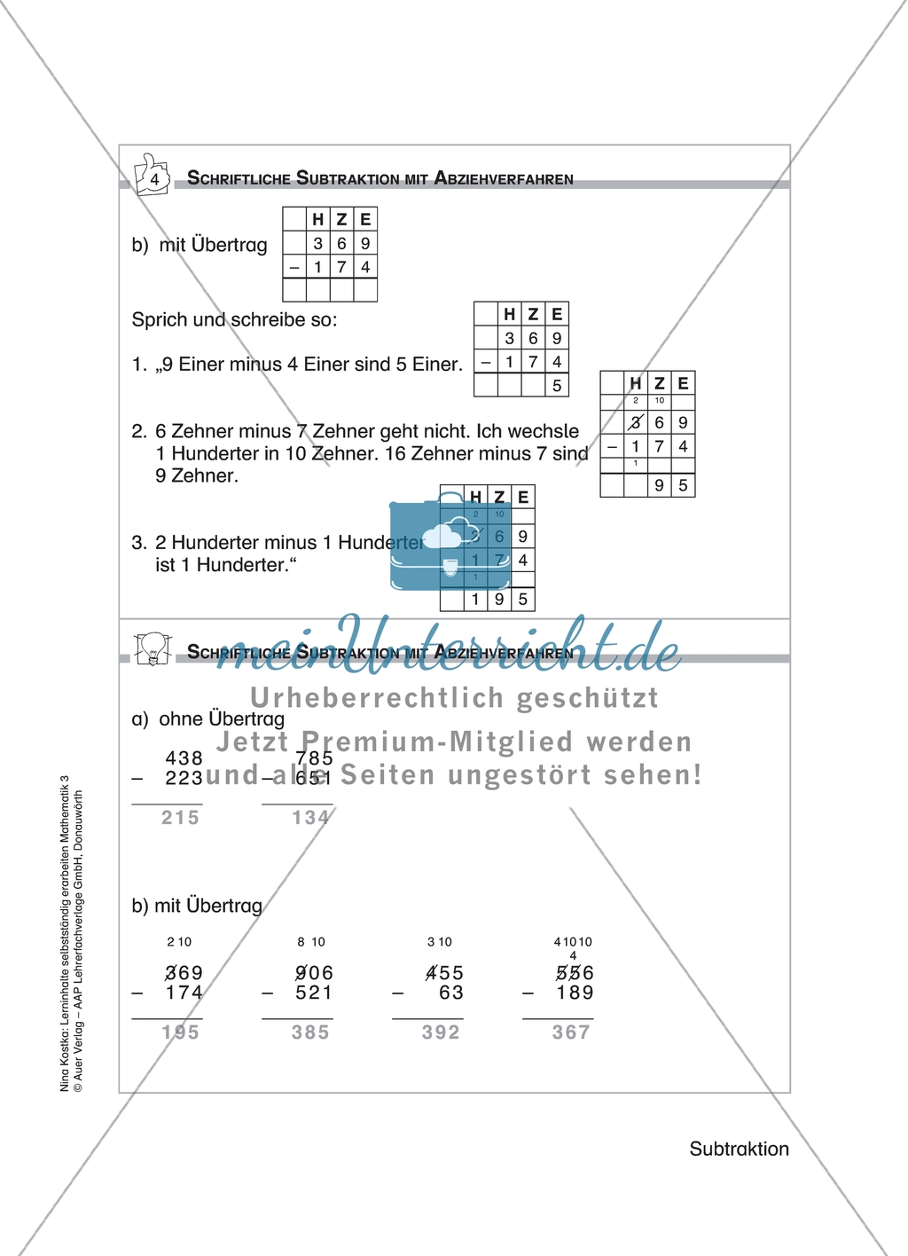 Schülerinnen und Schüler erarbeiten sich mit diesem Material Lerninhalte zum Thema Subtraktion mit Aufgaben-, Tipp- und Lösungskarten selbstständig. Preview 14