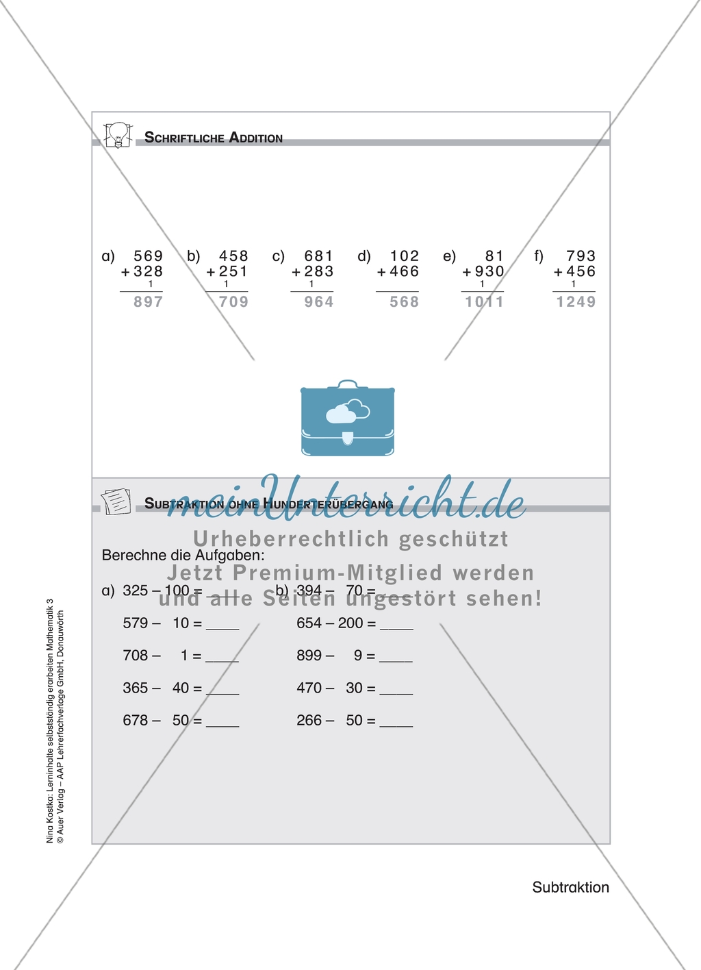 Schülerinnen und Schüler erarbeiten sich mit diesem Material Lerninhalte zum Thema Subtraktion mit Aufgaben-, Tipp- und Lösungskarten selbstständig. Preview 2