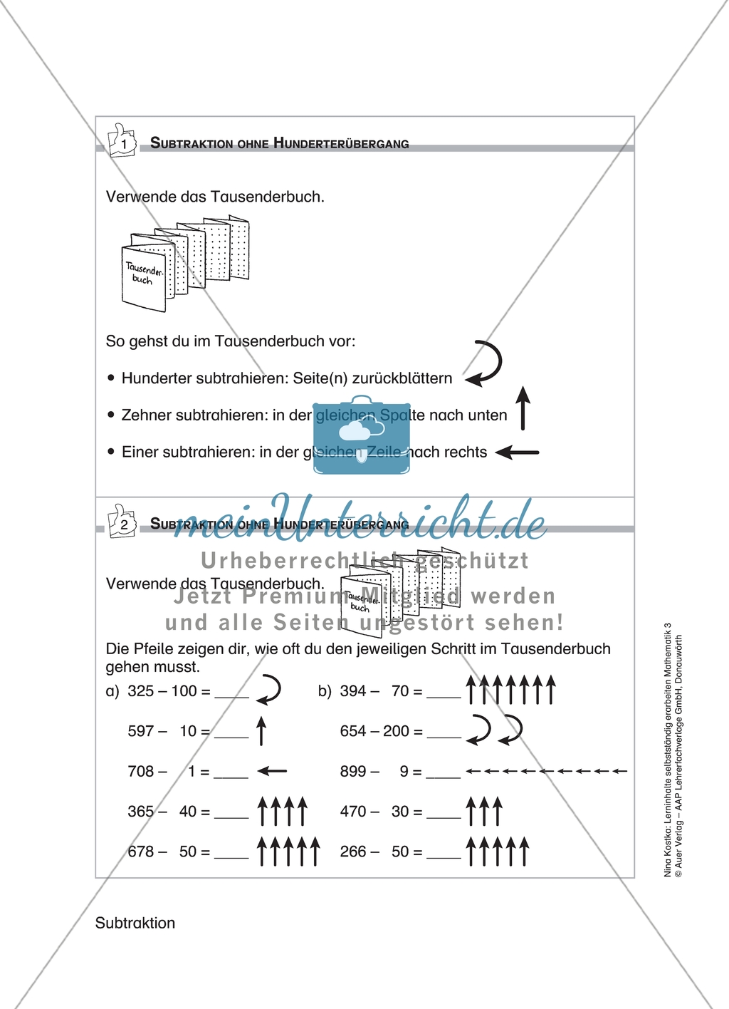 Schülerinnen und Schüler erarbeiten sich mit diesem Material Lerninhalte zum Thema Subtraktion mit Aufgaben-, Tipp- und Lösungskarten selbstständig. Preview 3