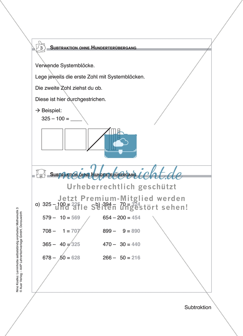 Schülerinnen und Schüler erarbeiten sich mit diesem Material Lerninhalte zum Thema Subtraktion mit Aufgaben-, Tipp- und Lösungskarten selbstständig. Preview 4
