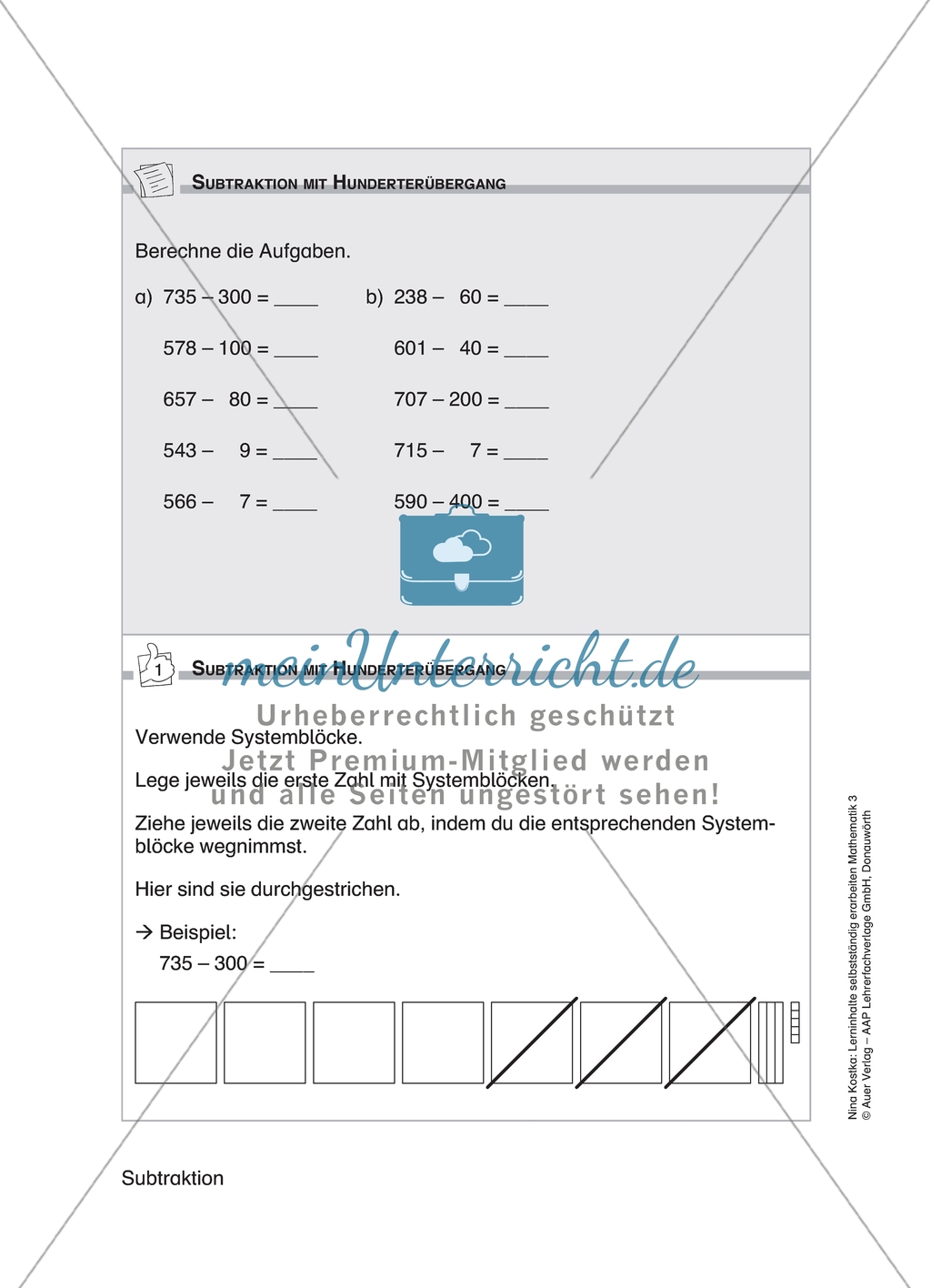 Schülerinnen und Schüler erarbeiten sich mit diesem Material Lerninhalte zum Thema Subtraktion mit Aufgaben-, Tipp- und Lösungskarten selbstständig. Preview 5