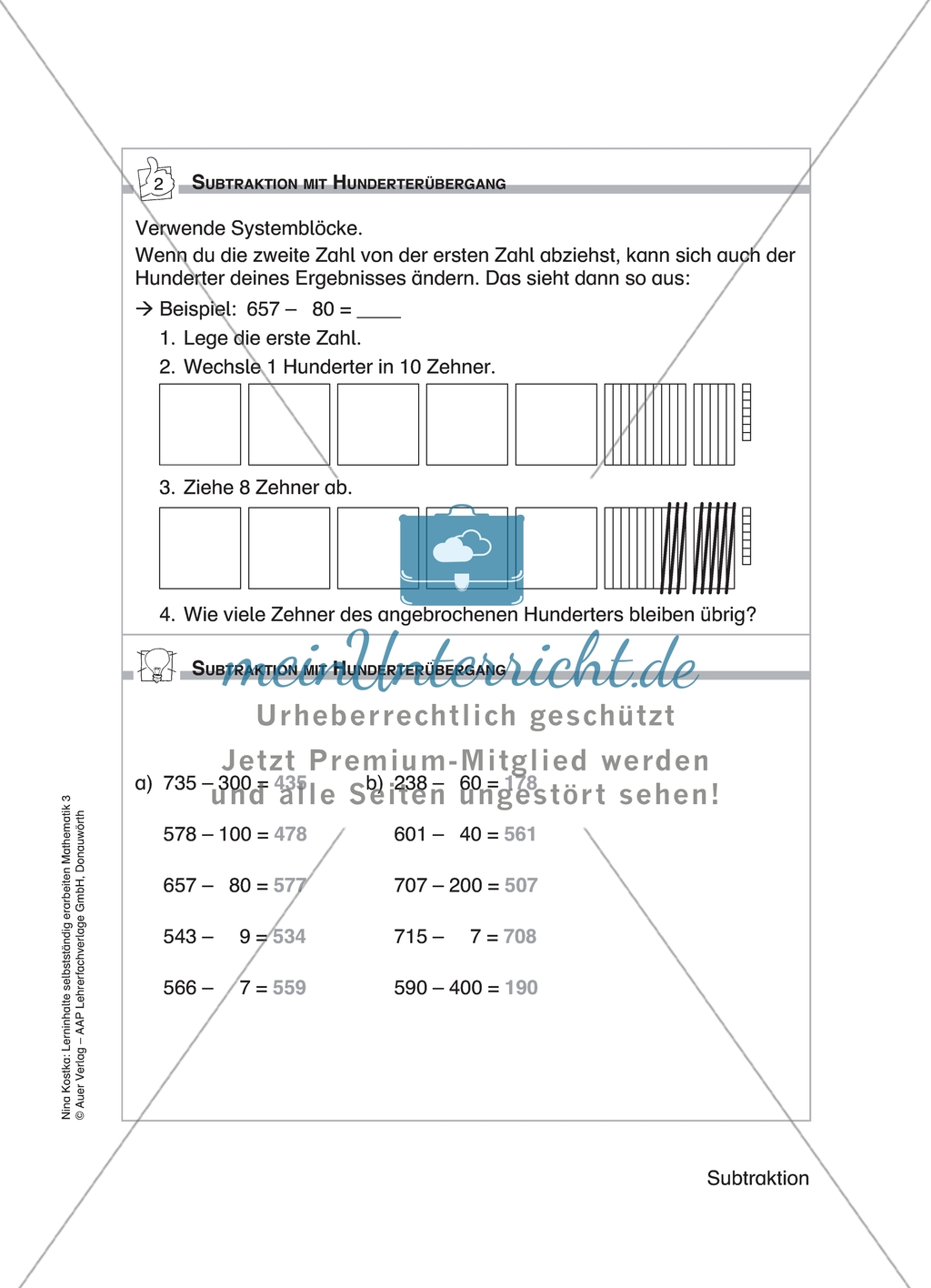 Schülerinnen und Schüler erarbeiten sich mit diesem Material Lerninhalte zum Thema Subtraktion mit Aufgaben-, Tipp- und Lösungskarten selbstständig. Preview 6