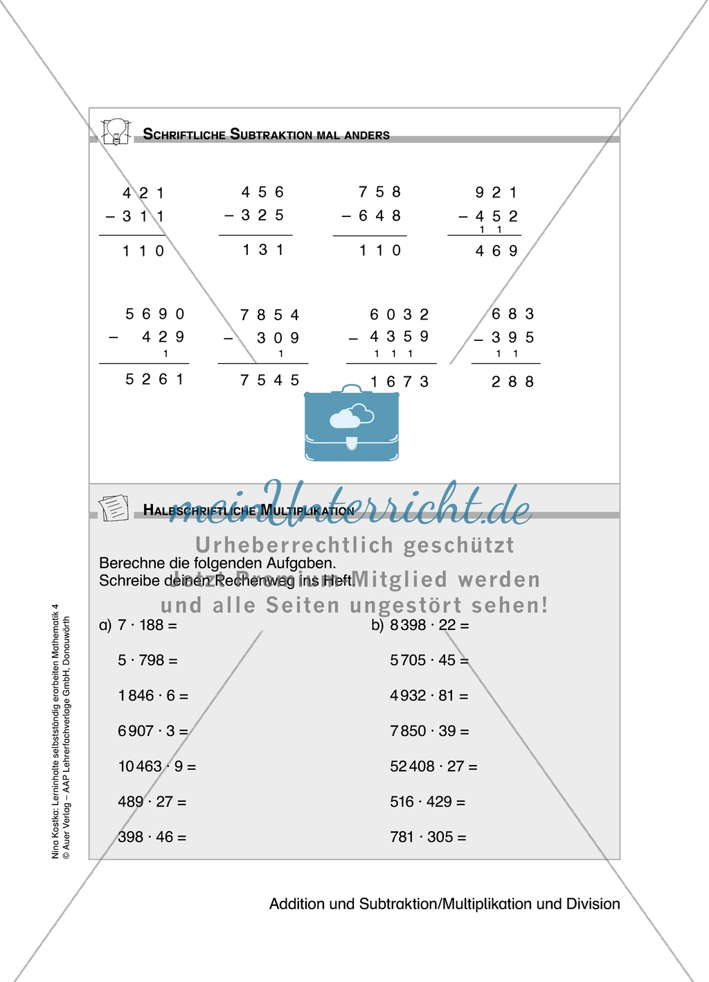 Schüler erarbeiten sich mit diesem Material Lerninhalte zum Thema Addition und Subtraktion mit Aufgaben-, Tipp- und Lösungskarten selbstständig. Preview 12