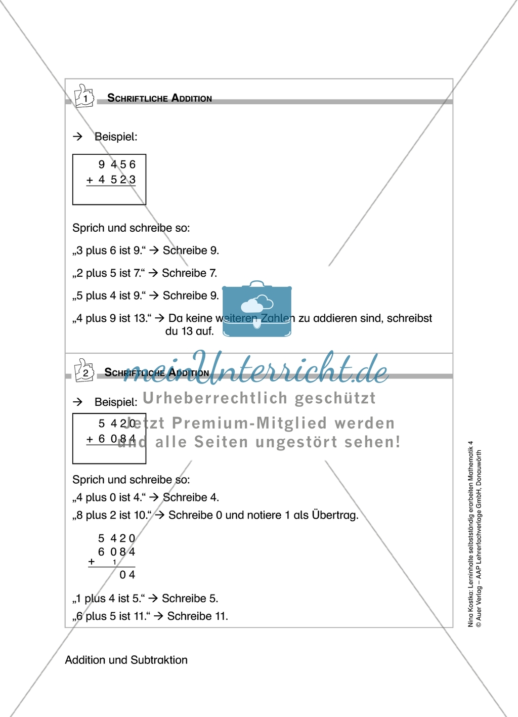 Schüler erarbeiten sich mit diesem Material Lerninhalte zum Thema Addition und Subtraktion mit Aufgaben-, Tipp- und Lösungskarten selbstständig. Preview 3