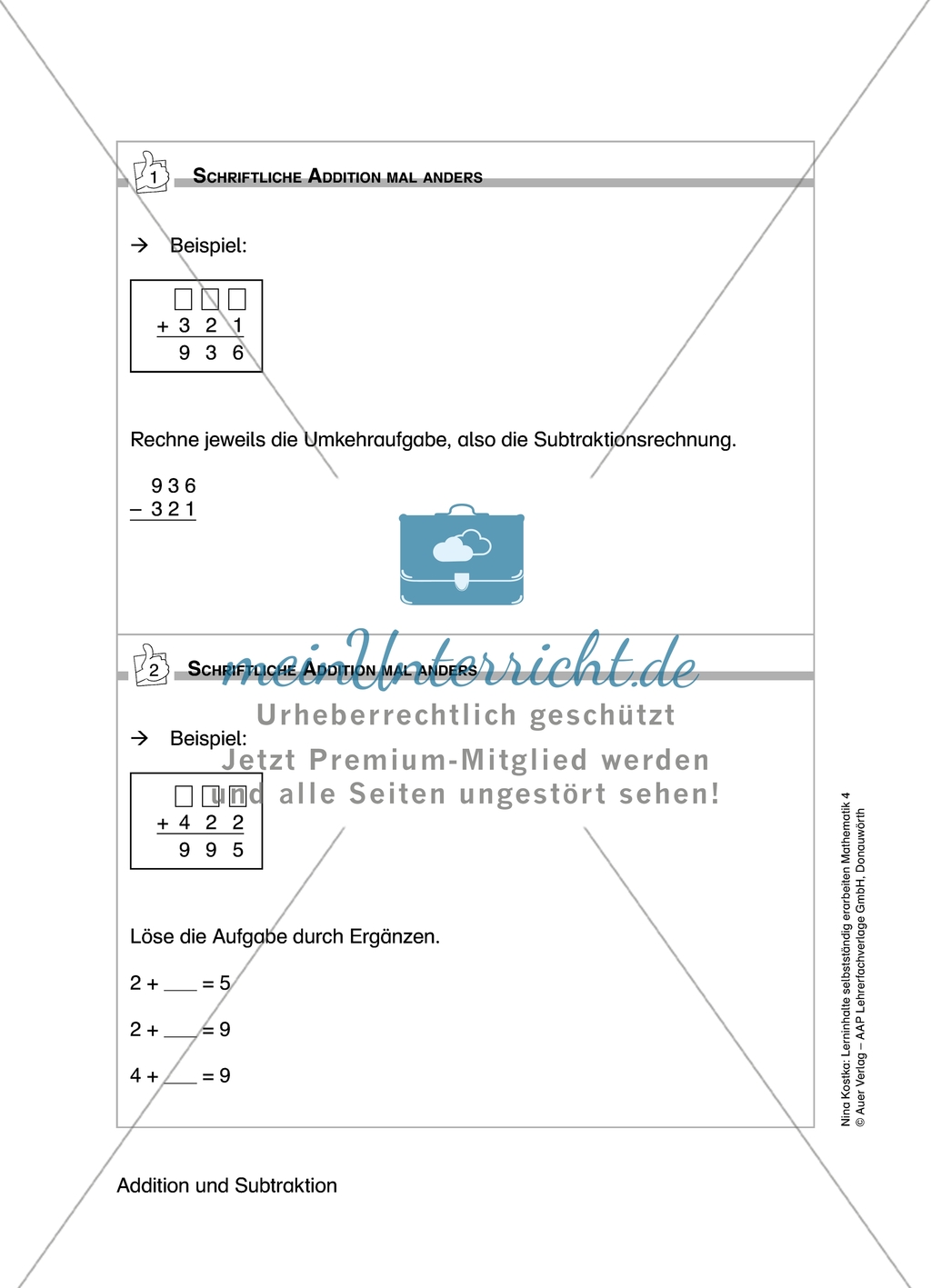 Schüler erarbeiten sich mit diesem Material Lerninhalte zum Thema Addition und Subtraktion mit Aufgaben-, Tipp- und Lösungskarten selbstständig. Preview 5