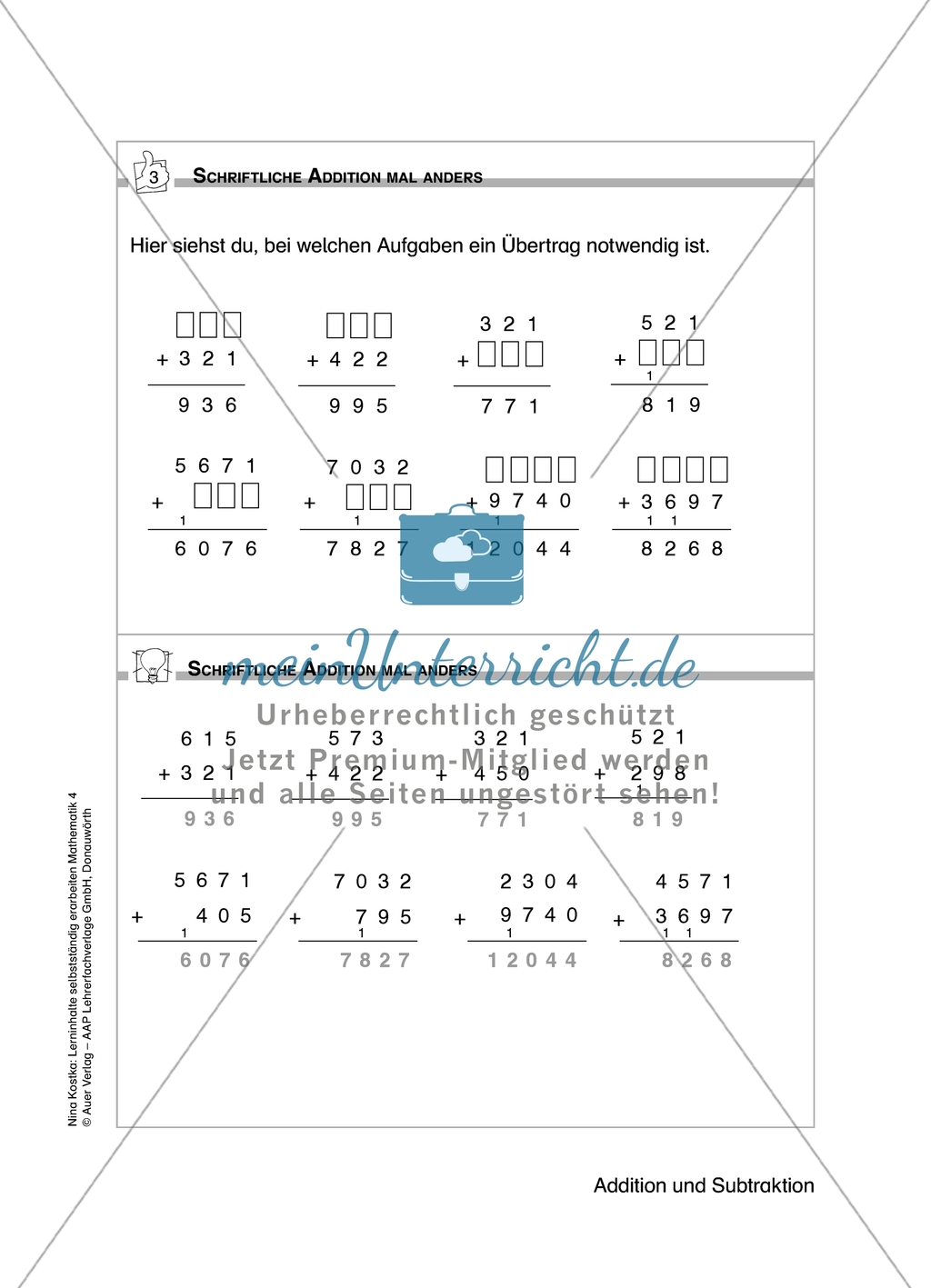 Schüler erarbeiten sich mit diesem Material Lerninhalte zum Thema Addition und Subtraktion mit Aufgaben-, Tipp- und Lösungskarten selbstständig. Preview 6