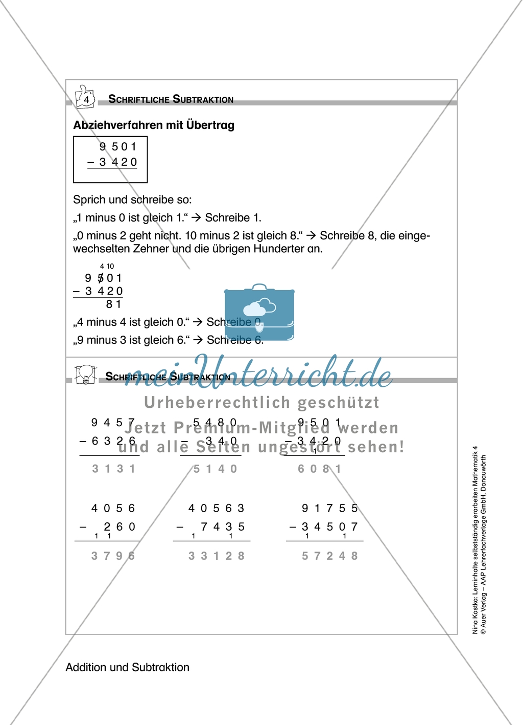 Schüler erarbeiten sich mit diesem Material Lerninhalte zum Thema Addition und Subtraktion mit Aufgaben-, Tipp- und Lösungskarten selbstständig. Preview 9