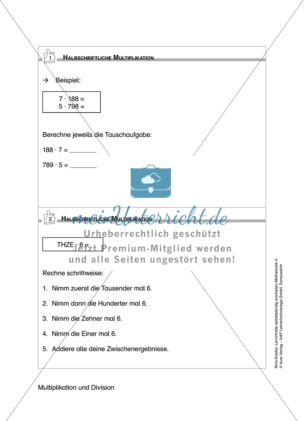 Schüler erarbeiten sich mit diesem Material Lerninhalte zum Thema Multiplikation und Division mit Aufgaben-, Tipp- und Lösungskarten selbstständig. Preview 3