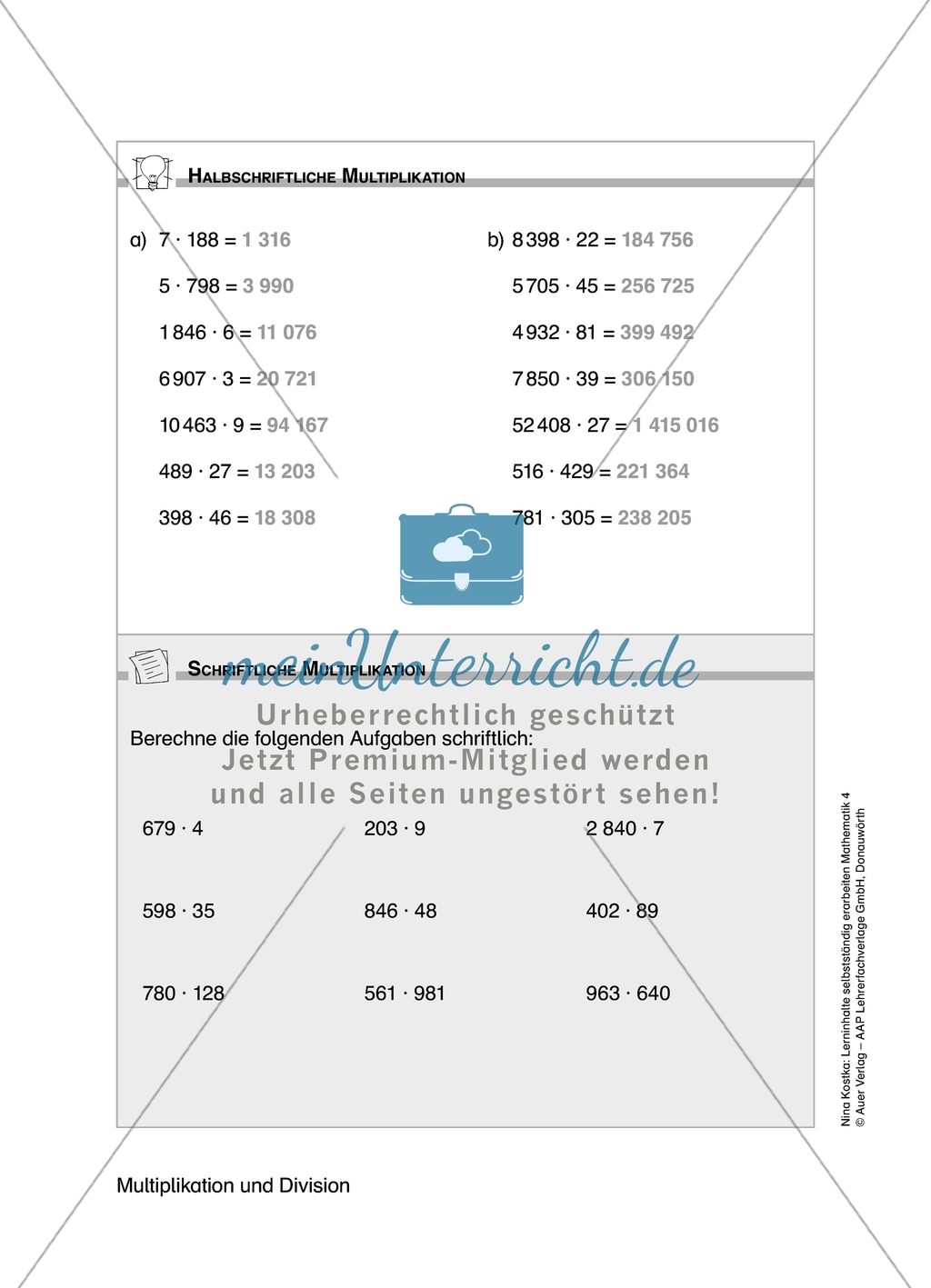 Schüler erarbeiten sich mit diesem Material Lerninhalte zum Thema Multiplikation und Division mit Aufgaben-, Tipp- und Lösungskarten selbstständig. Preview 5