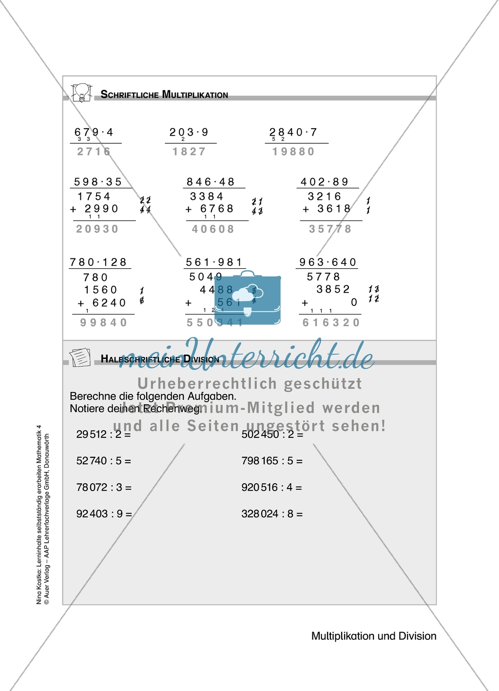 Schüler erarbeiten sich mit diesem Material Lerninhalte zum Thema Multiplikation und Division mit Aufgaben-, Tipp- und Lösungskarten selbstständig. Preview 8