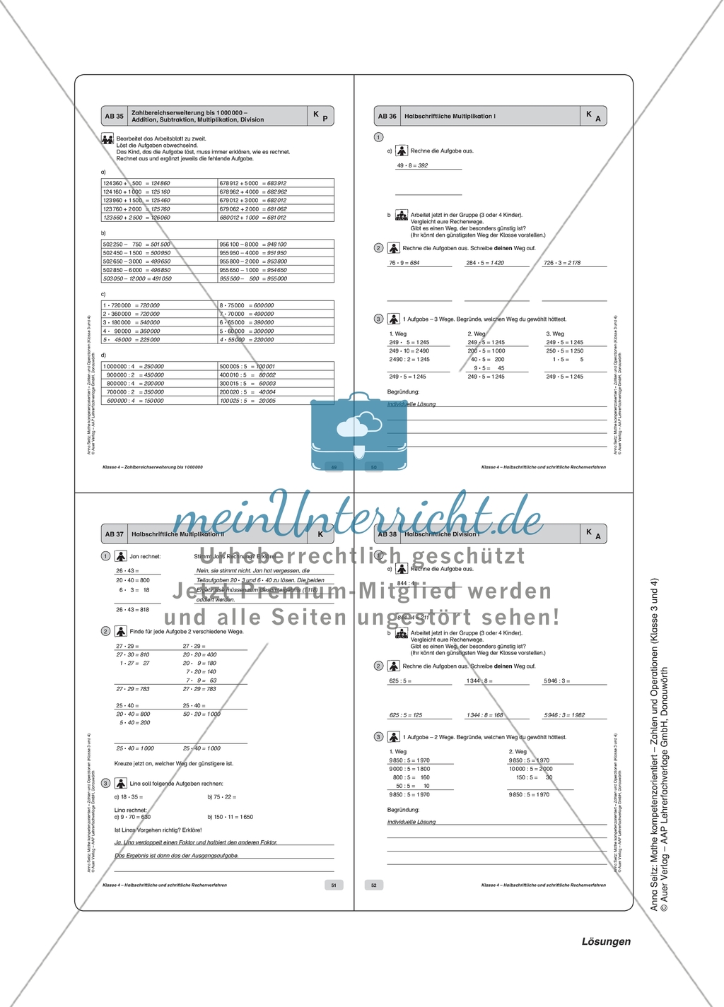 Material für einen kompetenzorientierten Unterricht zum Thema Zahlen und Operationen mit Lösungen (Kl. 4). Preview 11