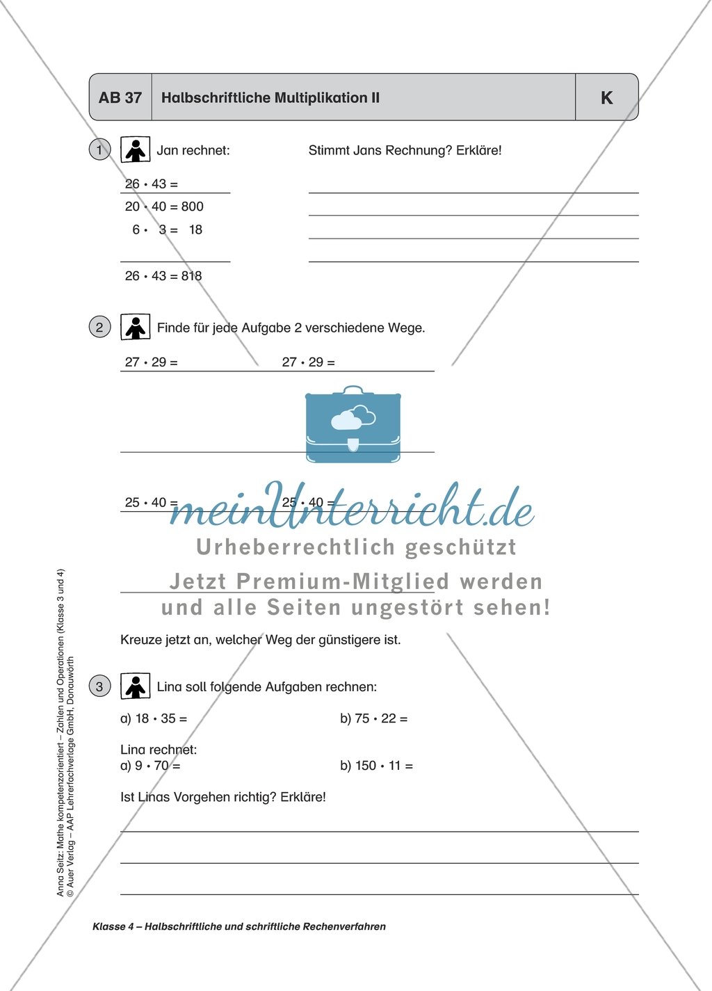 Material für einen kompetenzorientierten Unterricht zum Thema Zahlen und Operationen mit Lösungen (Kl. 4). Preview 4