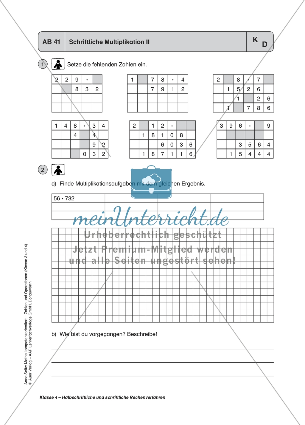 Material für einen kompetenzorientierten Unterricht zum Thema Zahlen und Operationen mit Lösungen (Kl. 4). Preview 8