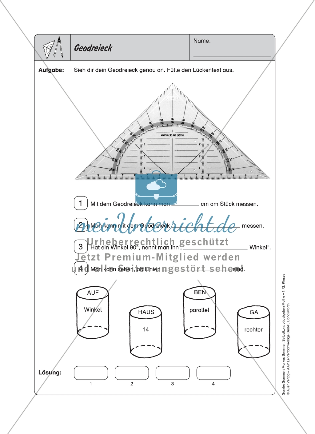 Selbstkontrollaufgaben zum Thema Geometrie mit Lösungen. Preview 4